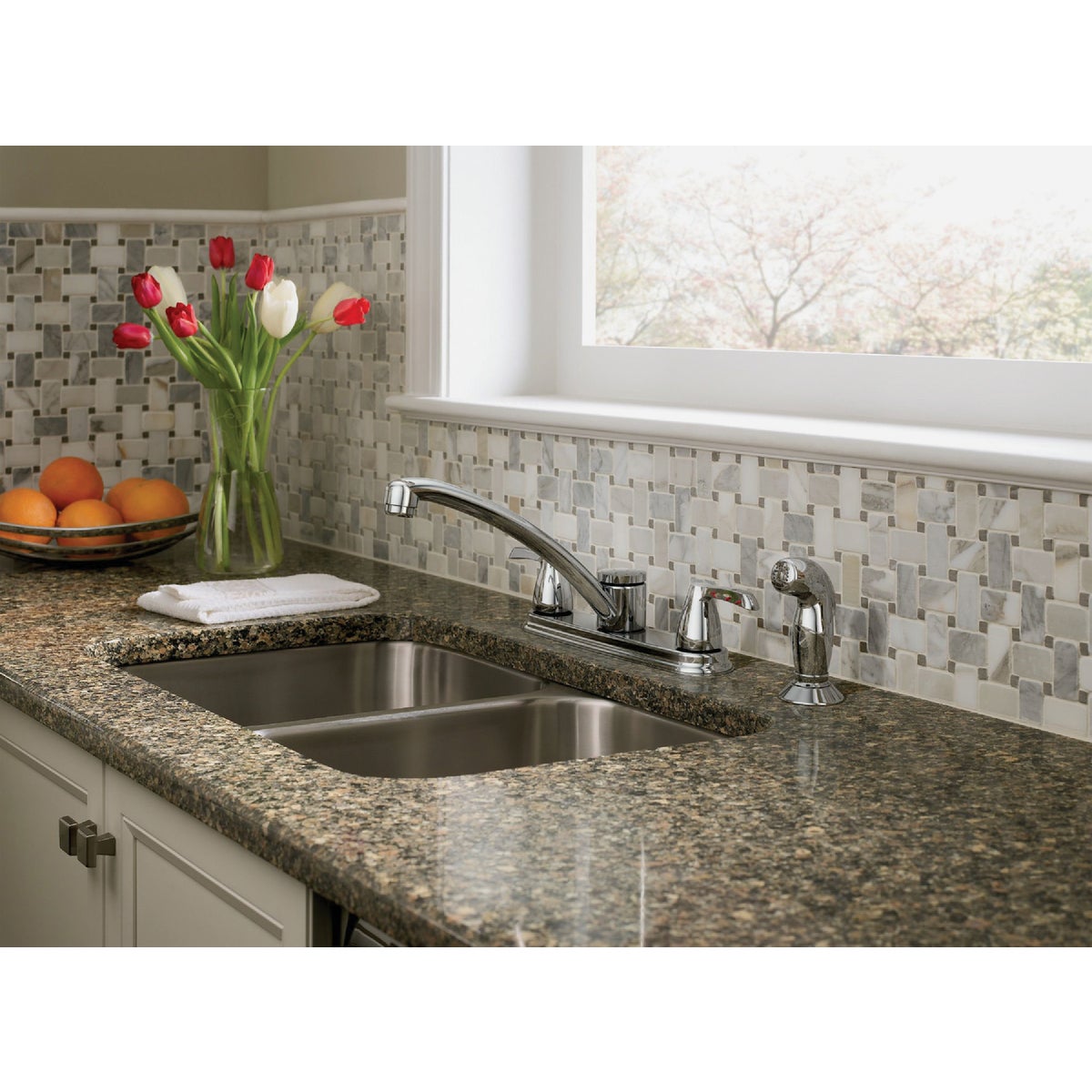 Moen Adler 2-Handle Lever Or Knob Kitchen Faucet with Side Spray, Chrome Image 2