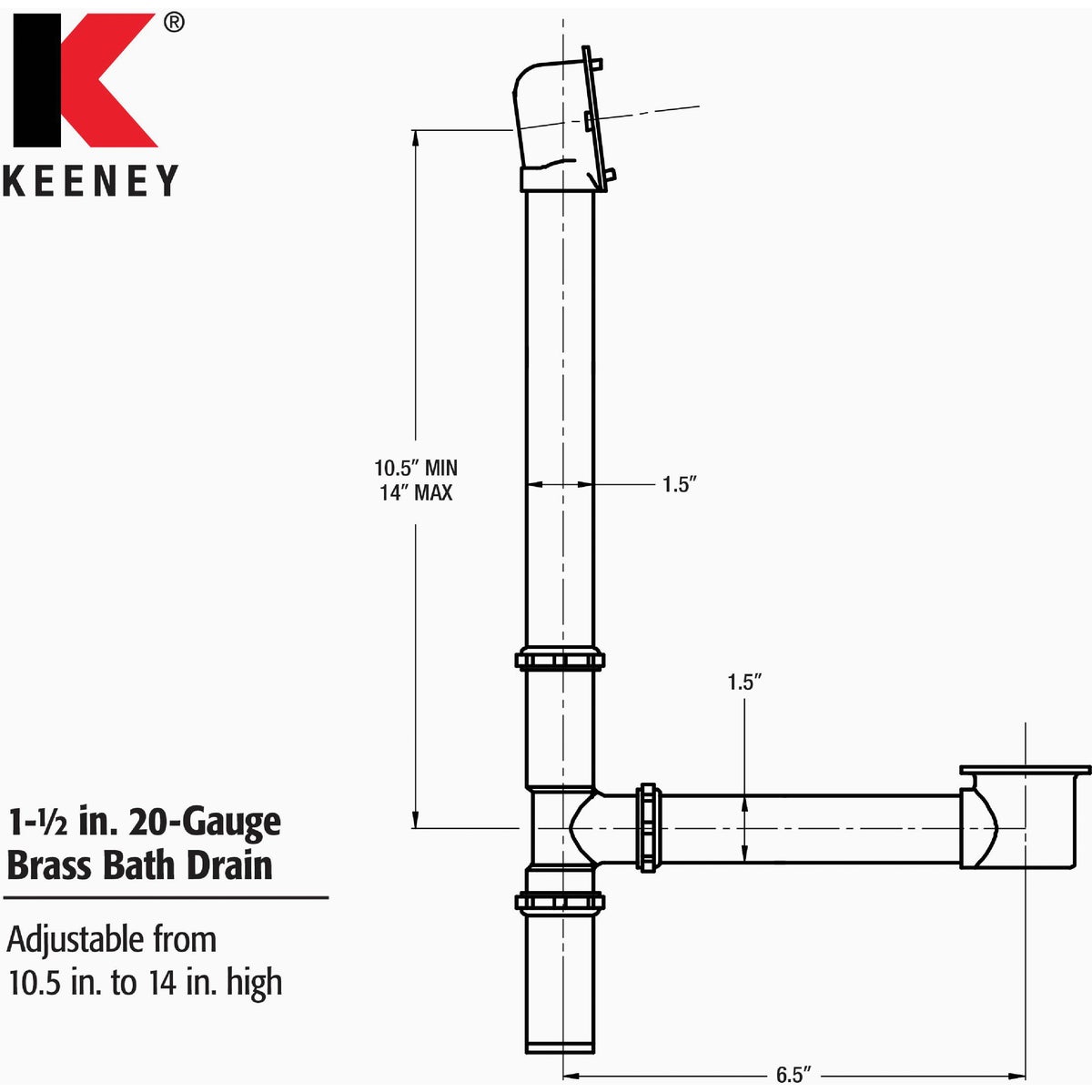 Keeney Rough Brass Trip Lever Bath Drain with Polished Chrome Trim Image 2