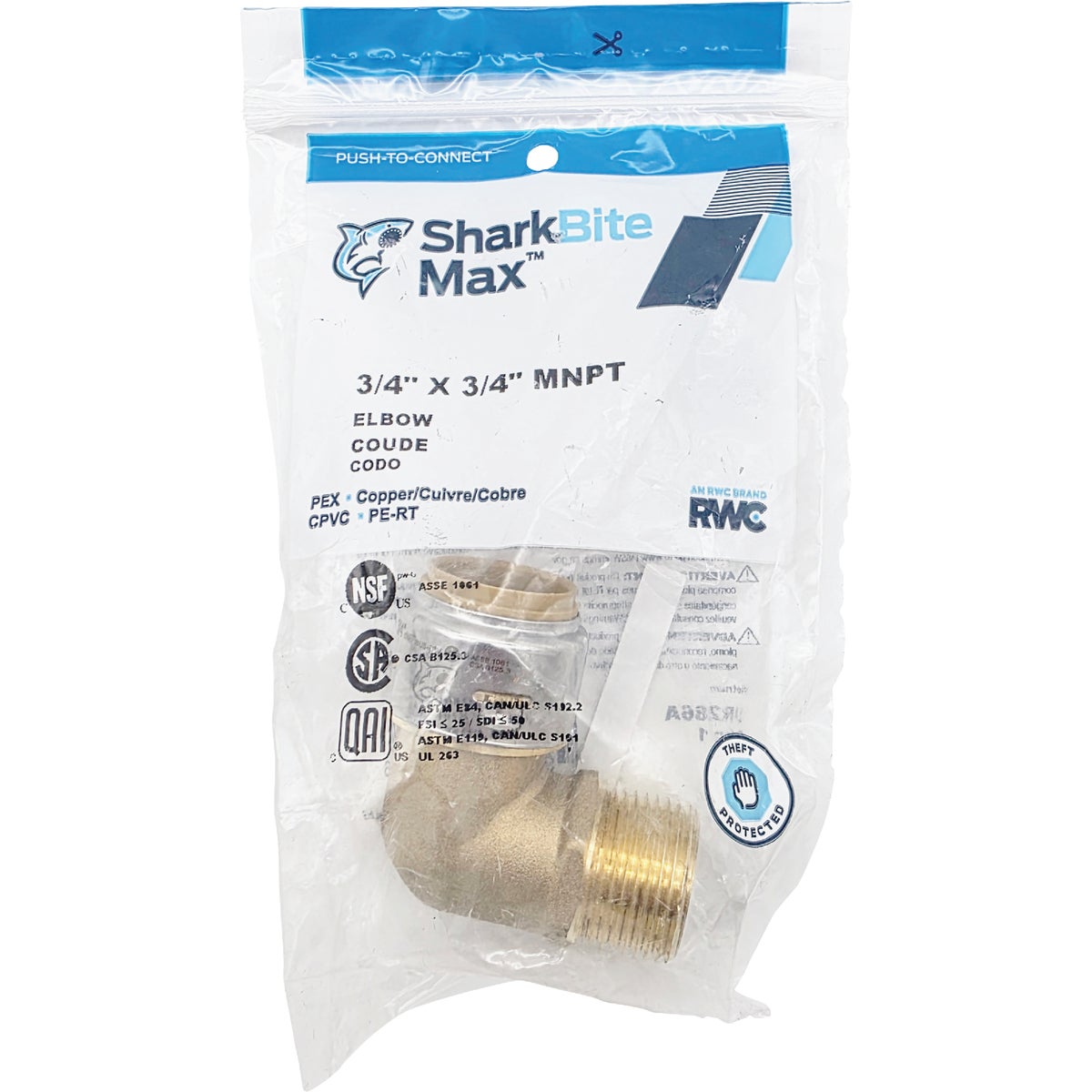 Sharkbite 3/4 In. x 3/4 In. 90-Deg Push-to-Connect MNPT Brass Elbow (1/4 Bend) Image 2