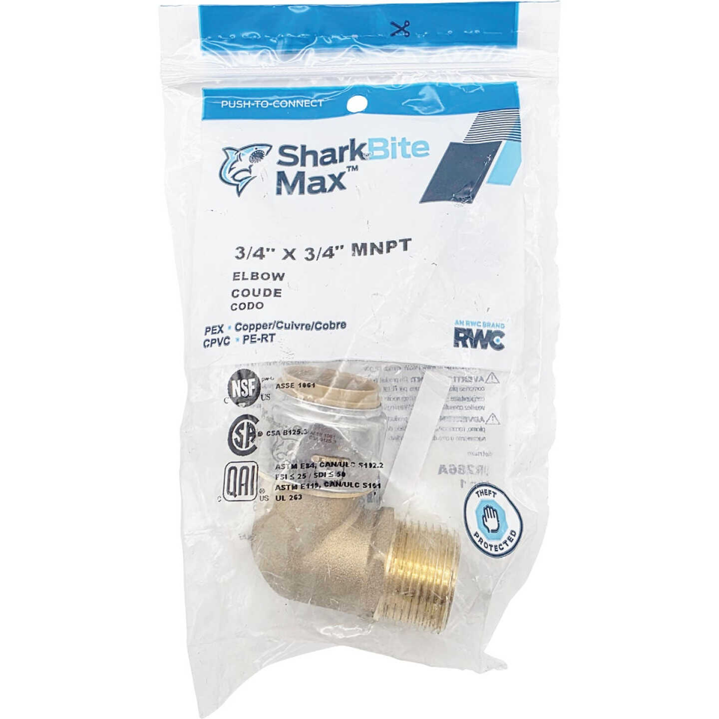 Sharkbite 3/4 In. x 3/4 In. 90-Deg Push-to-Connect MNPT Brass Elbow (1/4 Bend) Image 2