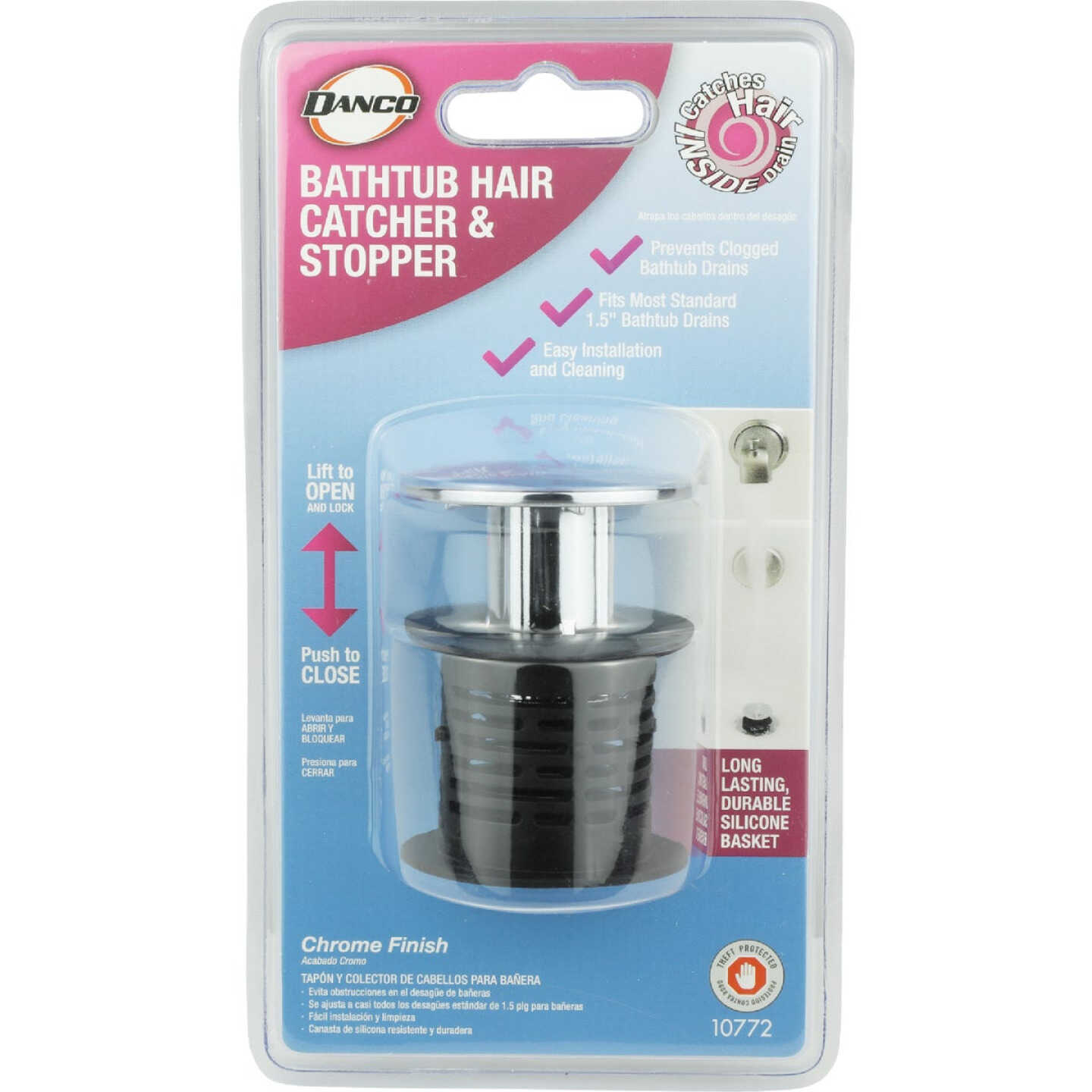 Danco 1-1/2 In. 2-in-1 Hair Catcher and Tub Drain Strainer with Chrome Finish Image 5