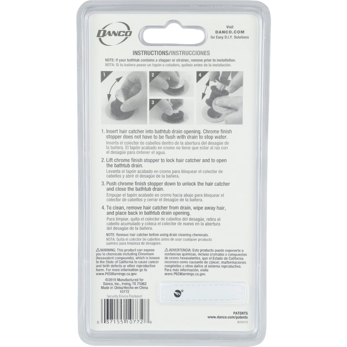 Danco 1-1/2 In. 2-in-1 Hair Catcher and Tub Drain Strainer with Chrome Finish Image 6