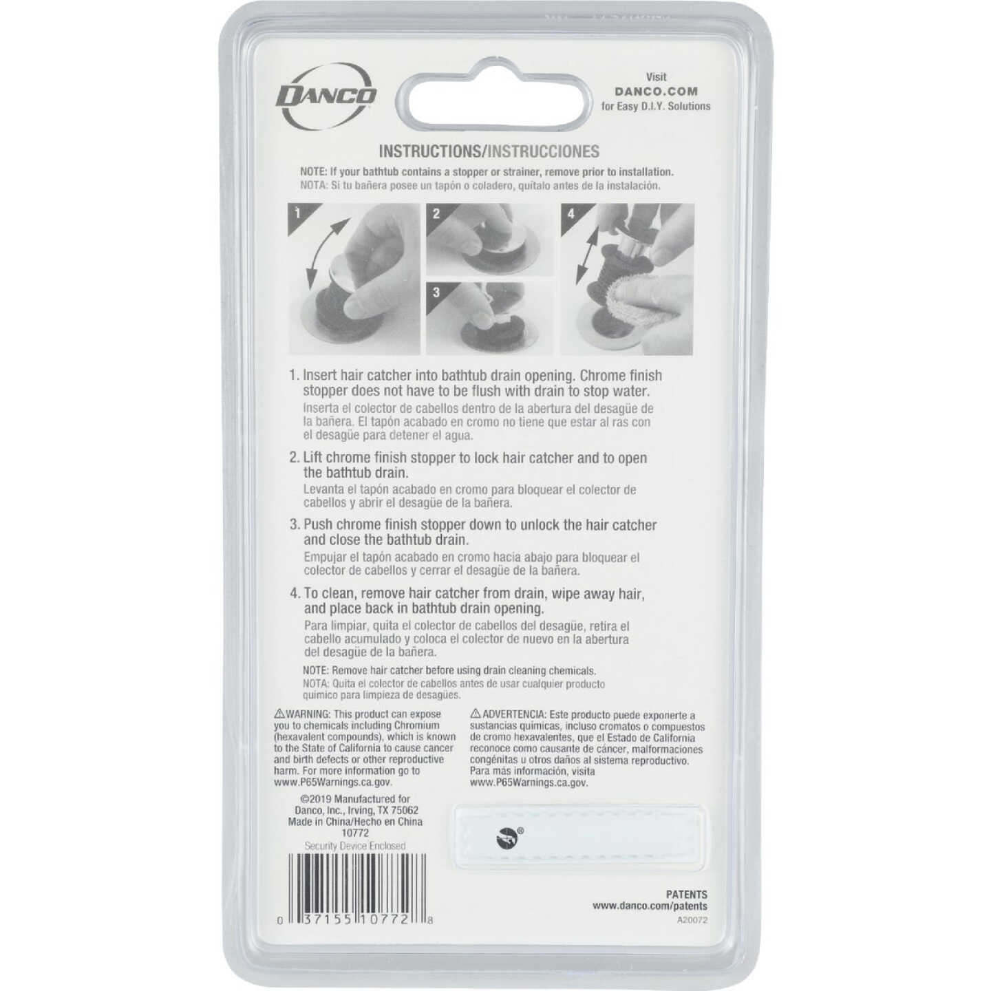 Danco 1-1/2 In. 2-in-1 Hair Catcher and Tub Drain Strainer with Chrome Finish Image 6