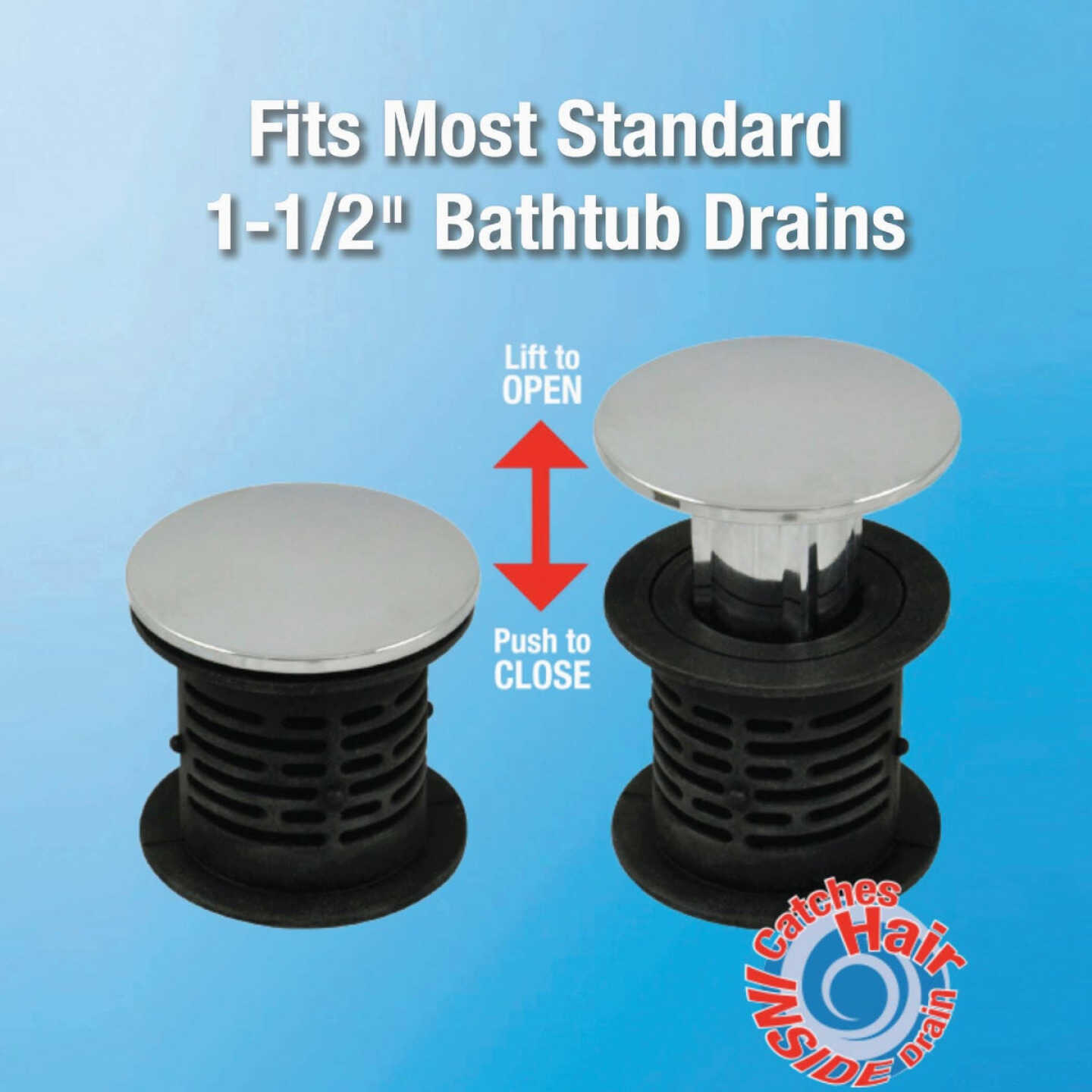 Danco 1-1/2 In. 2-in-1 Hair Catcher and Tub Drain Strainer with Chrome Finish Image 2