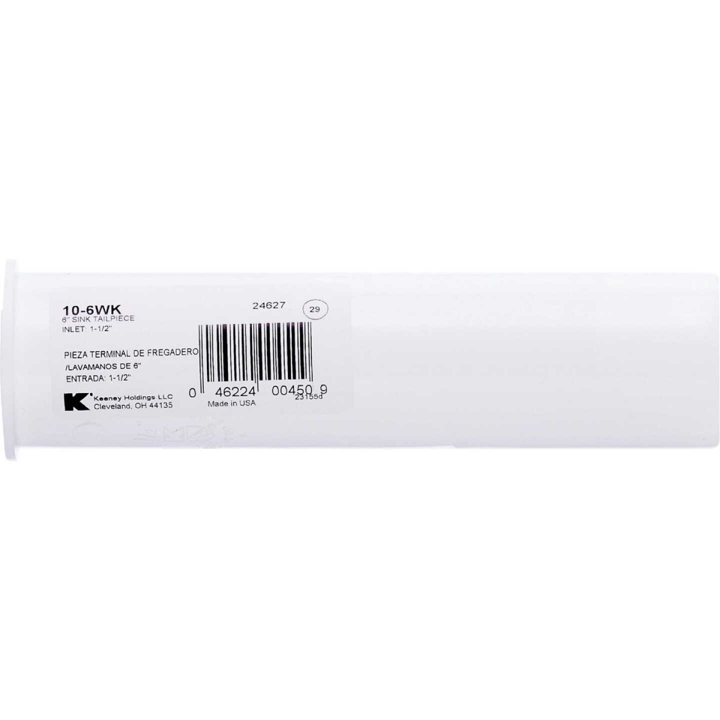 Keeney 1-1/2 In. x 6 In. White Plastic Flanged Sink Tailpiece Image 1
