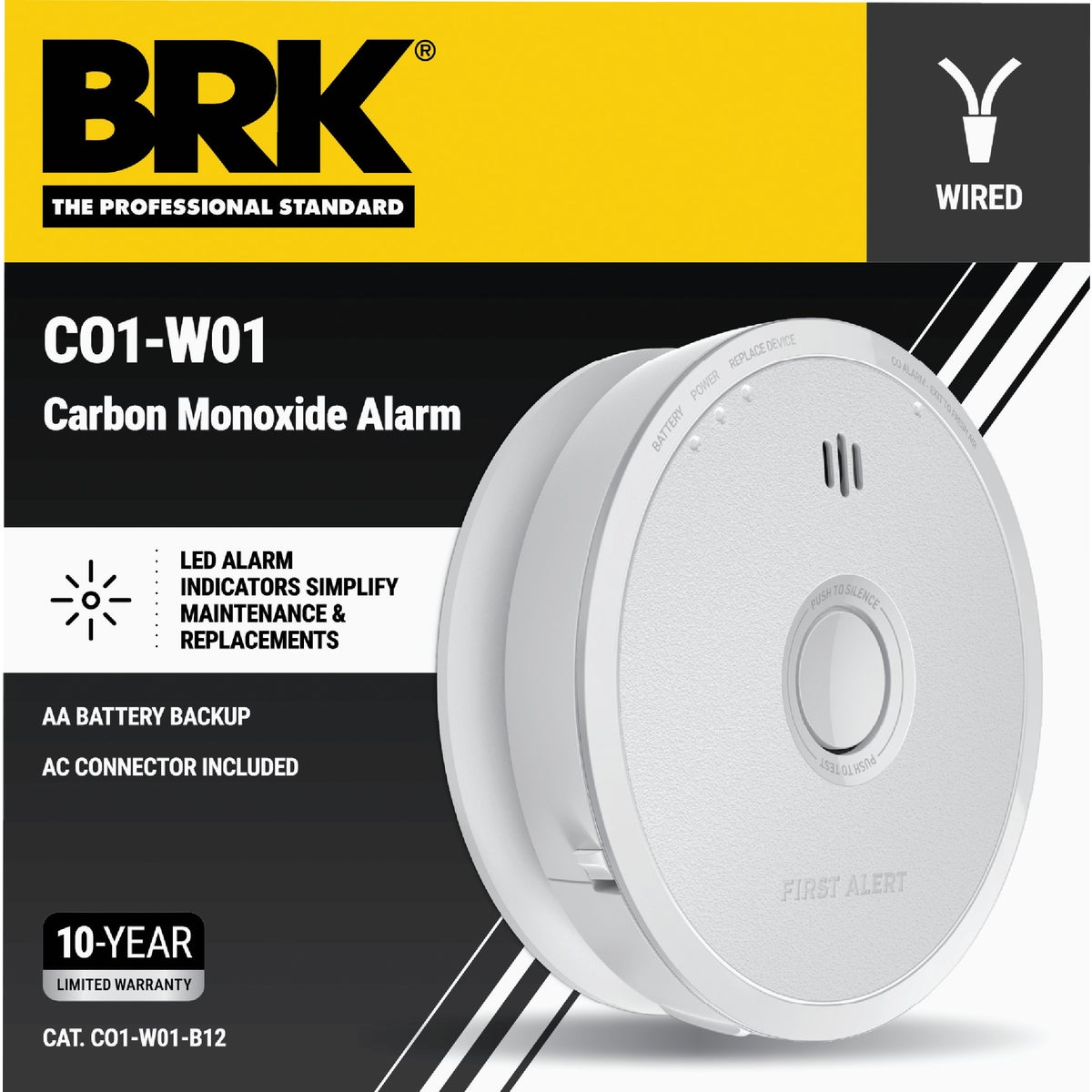 First Alert CO5120BN Hardwired 120V Electrochemical Carbon Monoxide Alarm with Battery Backup