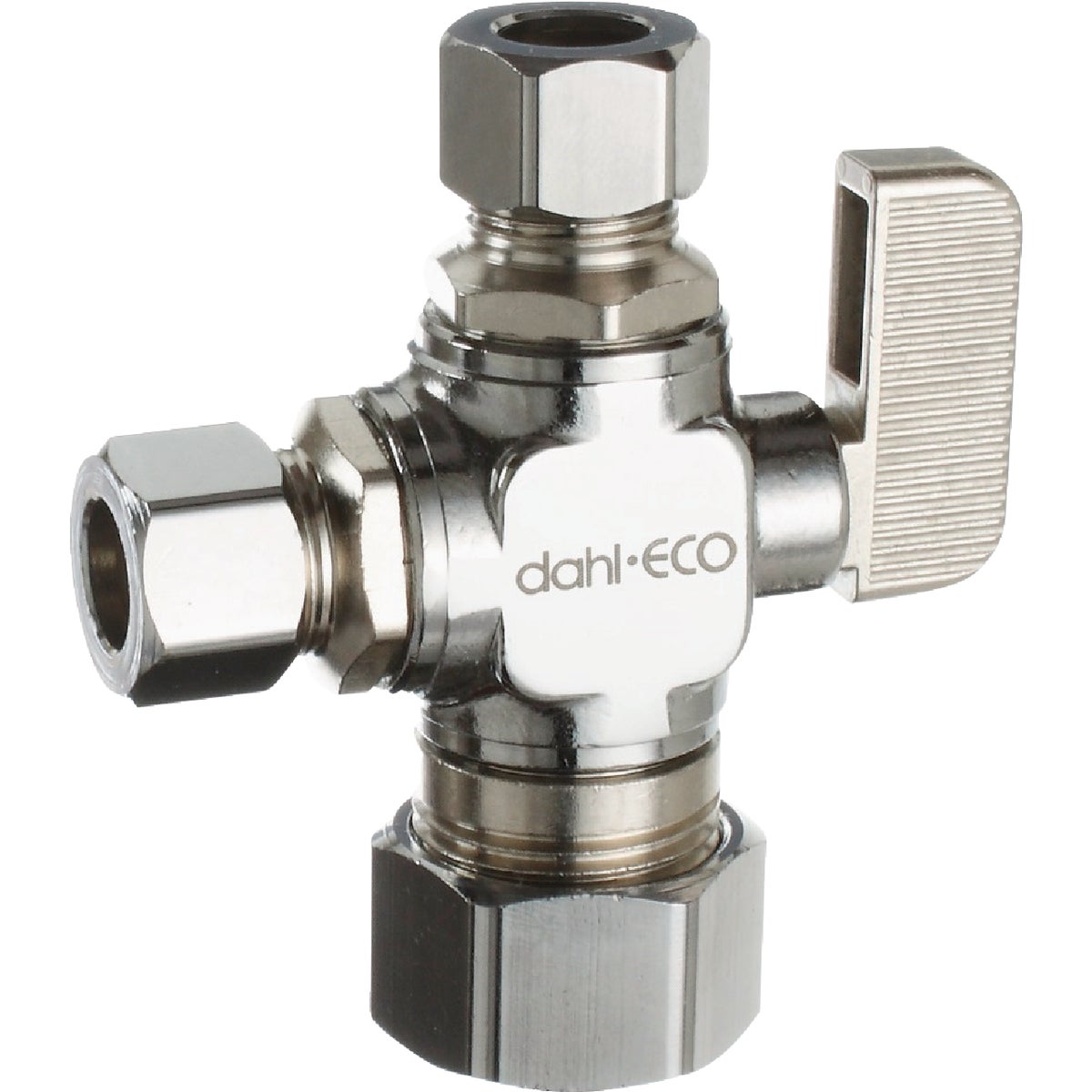 dahl 5/8 In. OD Comp (1/2 In. Nom.) x 3/8 In. OD Comp x 3/8 In. OD Comp Straight Plated Dual Outlet Supply Stop