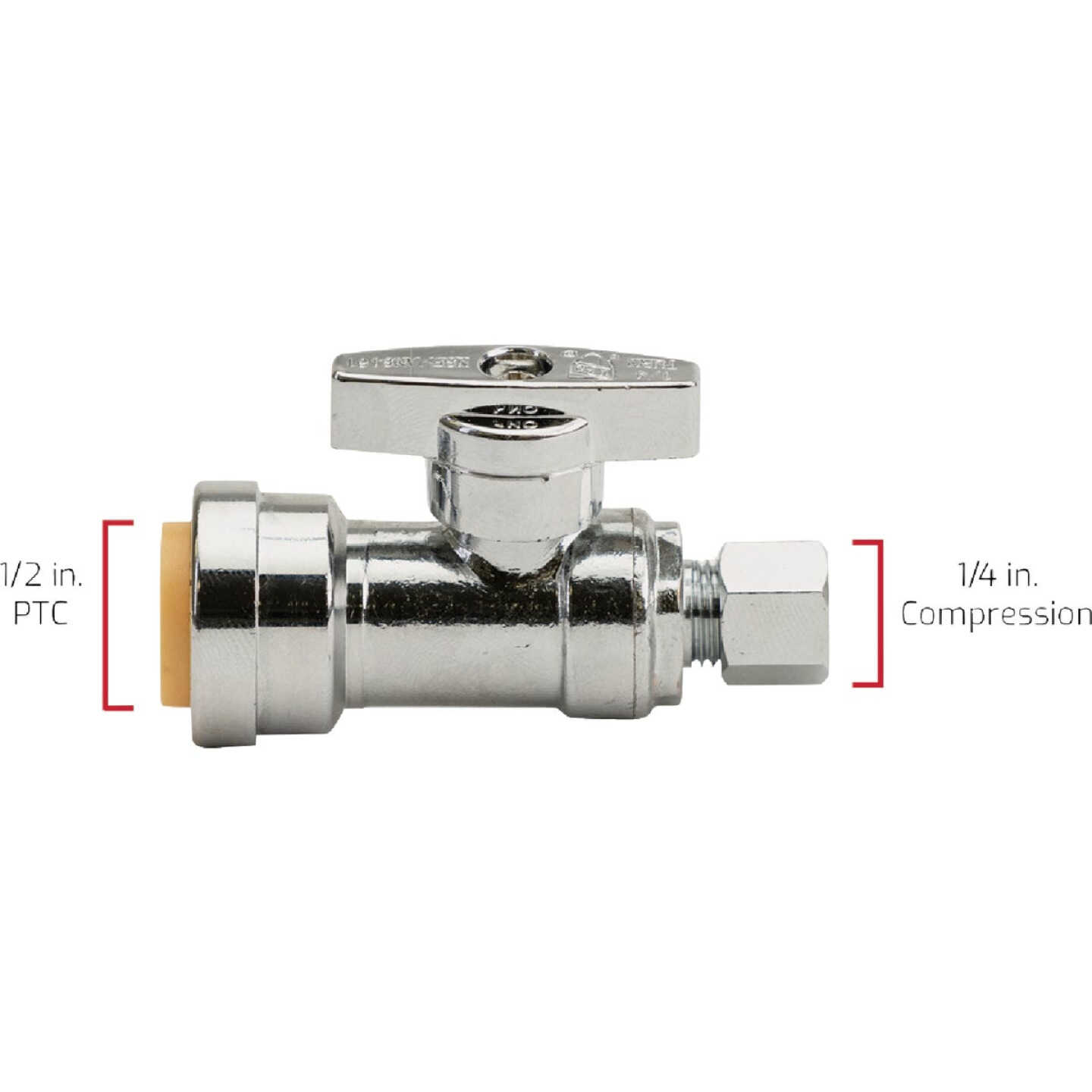 QuickFitting 1/2 In. Push-to-Connect x 1/4 In. O.D. Compression Chrome Plated Brass Quarter-Turn Straight Stop Valve Image 4