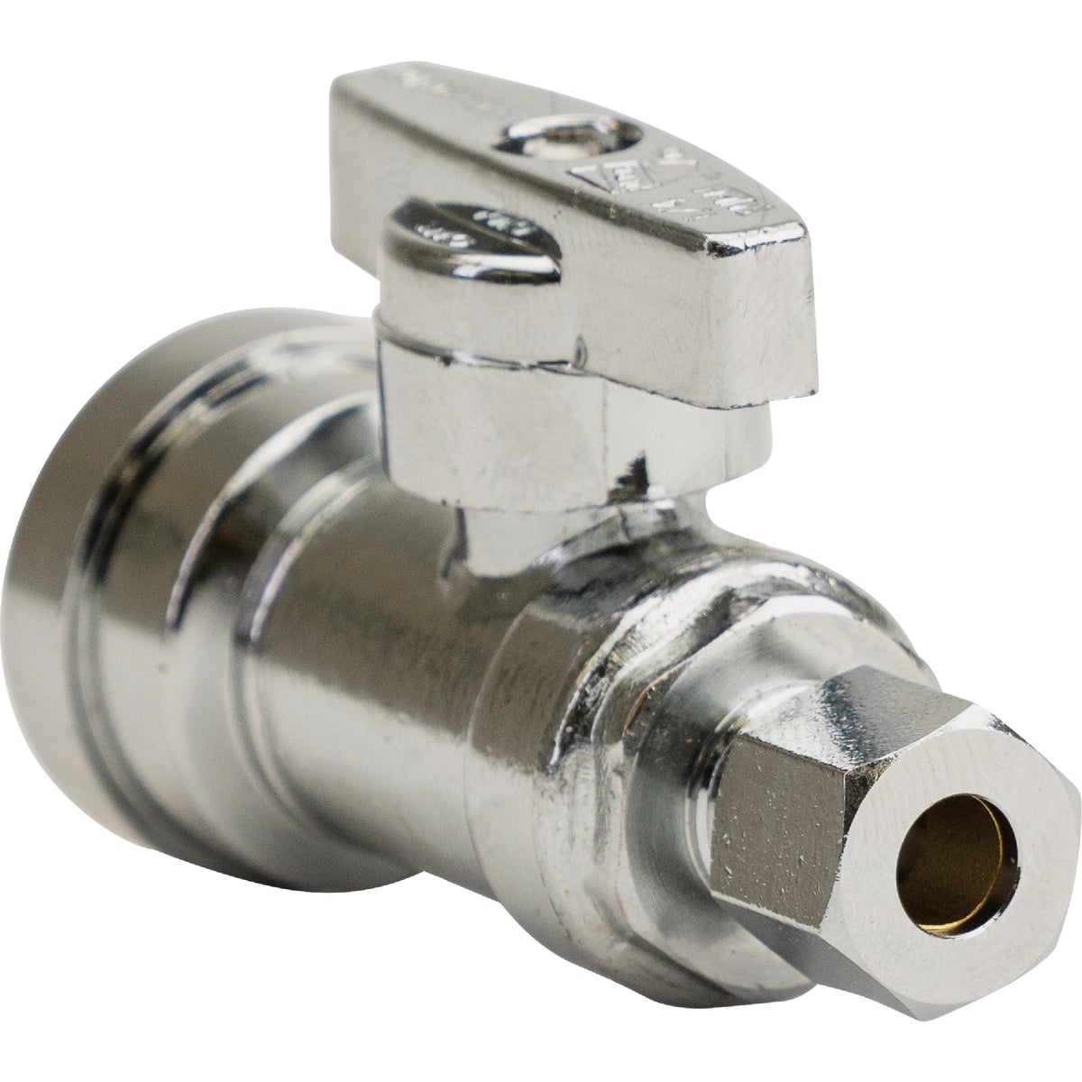 QuickFitting 1/2 In. Push-to-Connect x 1/4 In. O.D. Compression Chrome Plated Brass Quarter-Turn Straight Stop Valve