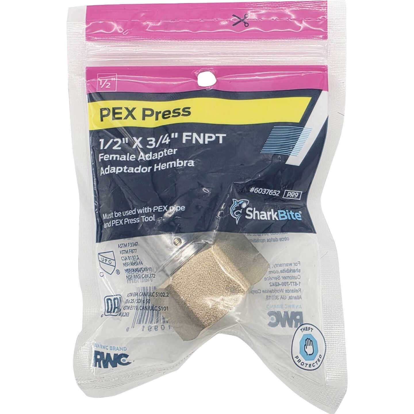SharkBite 1/2 In. x 3/4 In. FNPT PEX Press Brass Adapter Image 2