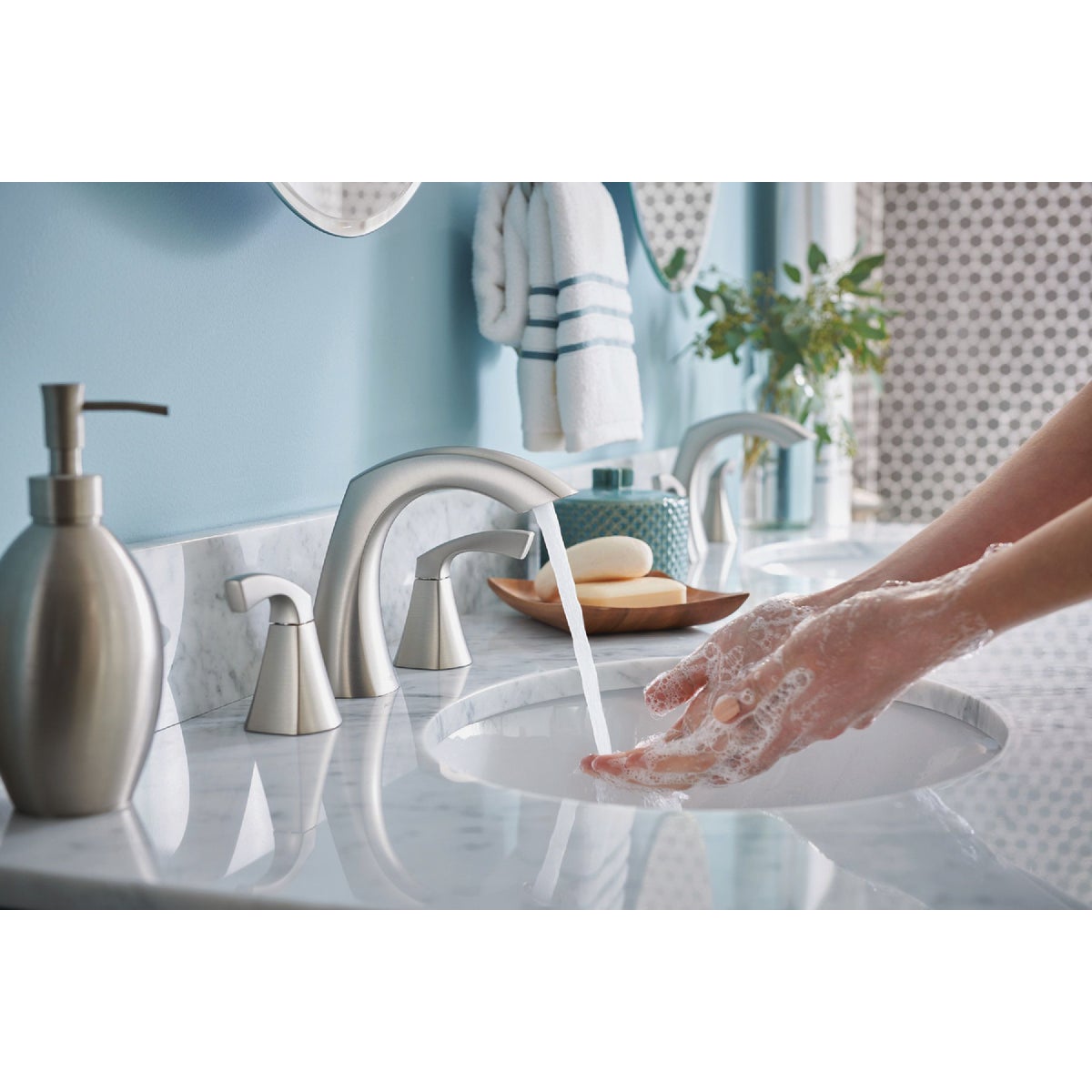 Moen Lindor 2-Handle Lever Widespread Bathroom Faucet, Spot Resist Brushed Nickel Image 2