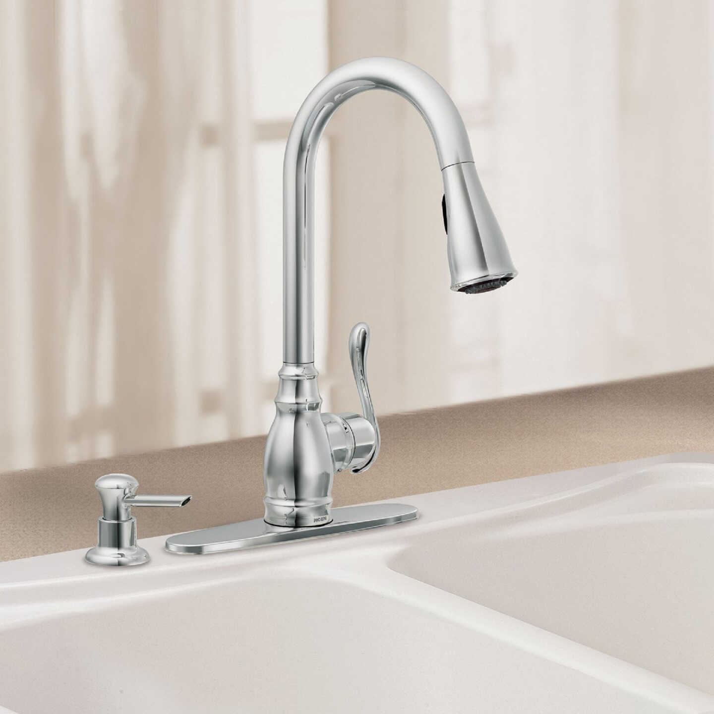 Moen Anabelle 1-Handle Lever Pull-Down Kitchen Faucet with Soap Dispenser, Chrome Image 2
