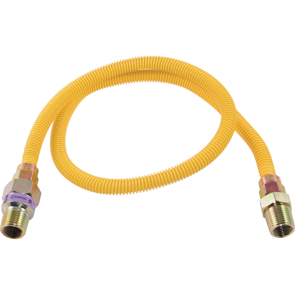 Eastman 3/8 In. OD x 36 In. 1/2 In. MIP (Tapped 3/8 In. FIP) x 1/2 In. MIP (Tapped 3/8 In. FIP) Coated Stainless Steel Gas Connector with ArmorBoost Excess Flow Valve