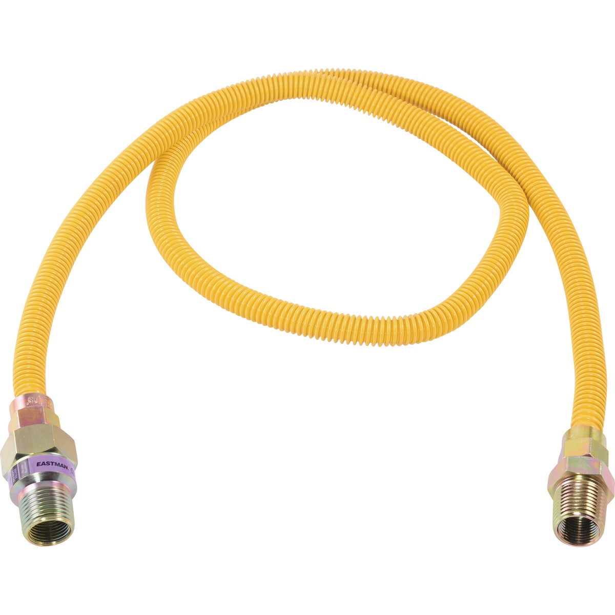 Eastman 3/8 In. OD x 48 In. 1/2 In. MIP (Tapped 3/8 In. FIP) x 1/2 In. MIP (Tapped 3/8 In. FIP) Coated Stainless Steel Gas Connector with ArmorBoost Excess Flow Valve