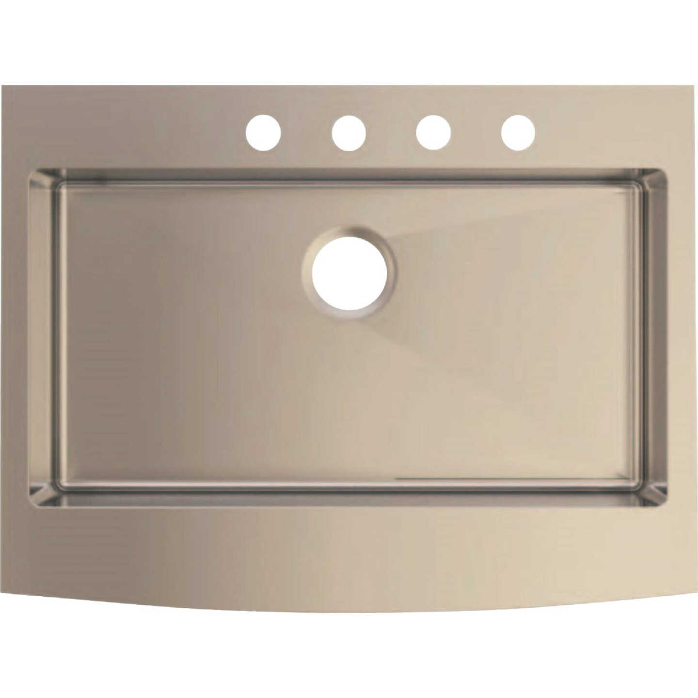 Compass Manufacturing Single Bowl 33 In. x 25 In. x 8 In. Stainless Steel Curved Front Apron Farm Sink Image 1