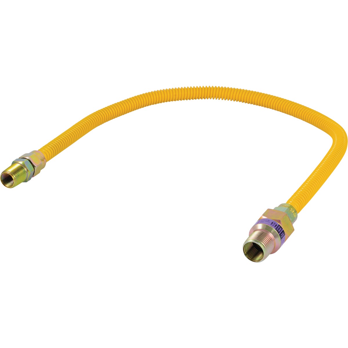 Eastman 3/8 In. OD x 24 In. 3/8 In. MIP (Tapped 1/4 In. FIP) x 1/2 In. MIP (Tapped 3/8 In. FIP) Coated Stainless Steel Gas Connector with ArmorBoost Excess Flow Valve Image 1