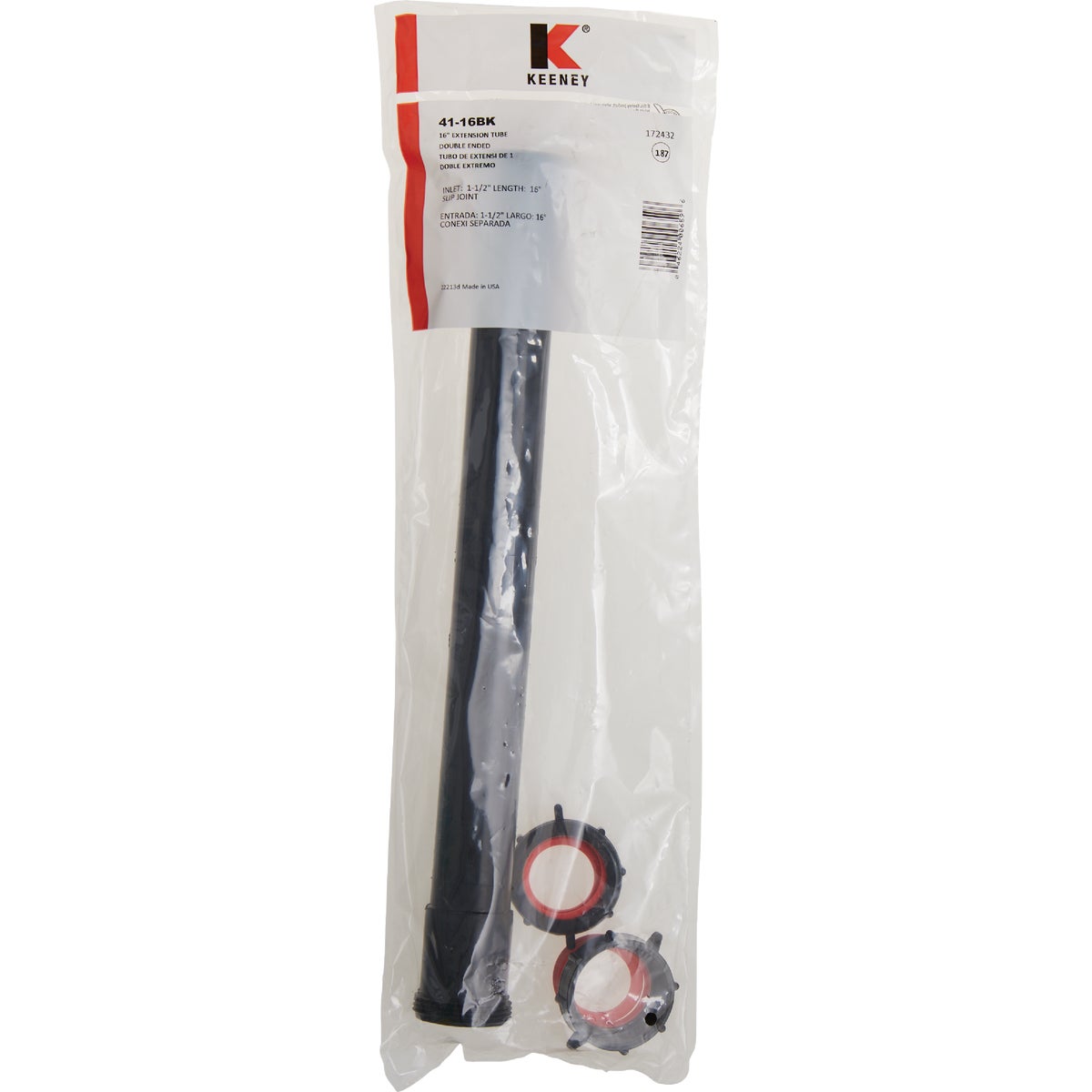 Keeney 1-1/2 In. x 16 In. Black Plastic Double End Slip-Join Extension Tube Image 2