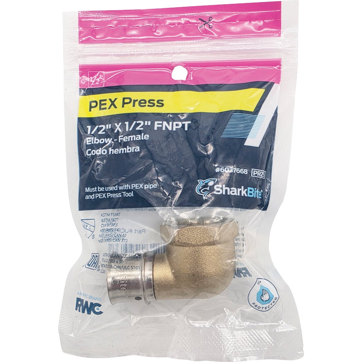 SharkBite 1/2 In. x 1/2 In. FNPT PEX Press Brass Adapter Elbow Image 2