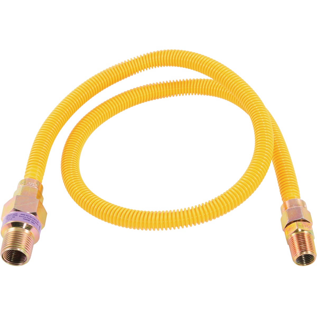 Eastman 3/8 In. OD x 36 In. 1/2 In. MIP (Tapped 3/8 In. FIP) x 1/2 In. MIP (Tapped 3/8 In. FIP) Coated Stainless Steel Gas Connector with ArmorBoost Excess Flow Valve