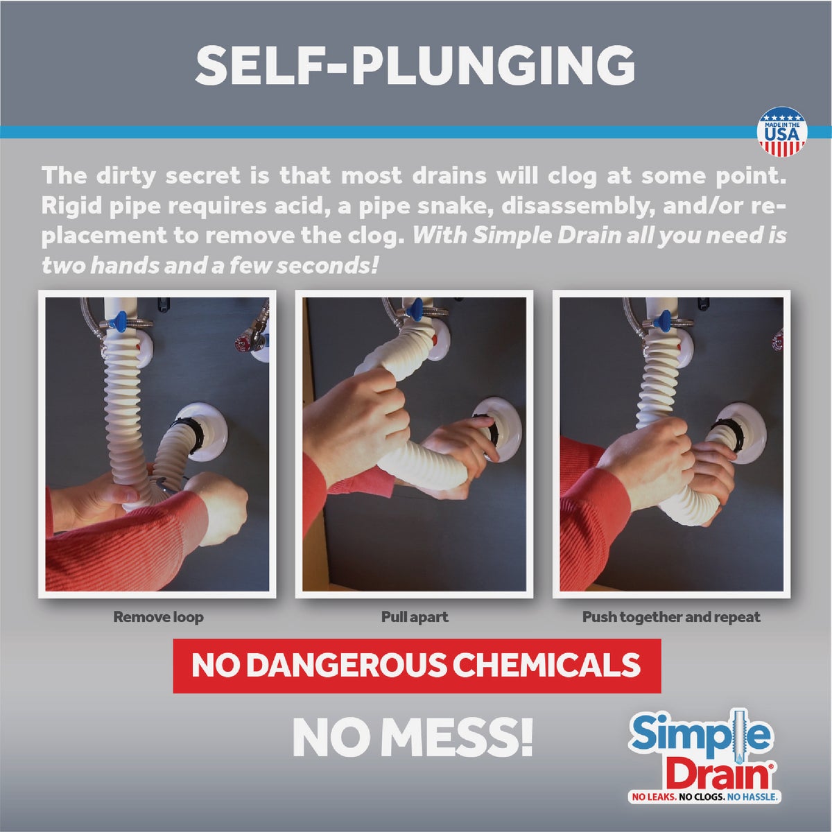Simple Drain Self-Plunging Sink Drain Universal Trap Repair Kit Image 5