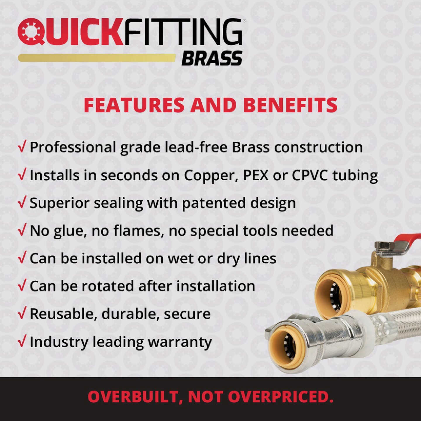 QuickFitting 1/2 In. Push-to-Connect x 1/4 In. O.D. Compression Chrome Plated Brass Quarter-Turn Angle Stop Valve Image 2
