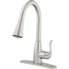 Homepointe Single or 3-Hole High Arc Pull-Down Kitchen Faucet, Stainless Steel Image 1