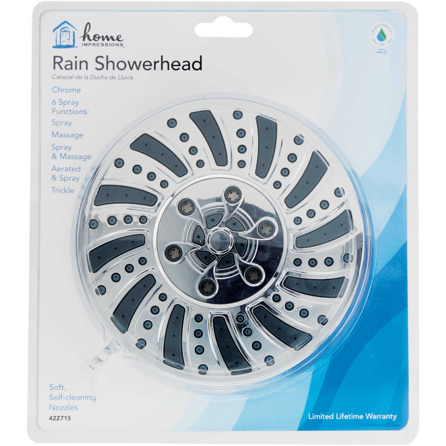 Home Impressions 6-Spray 1.8 GPM Fixed Shower Head, Chrome Image 2