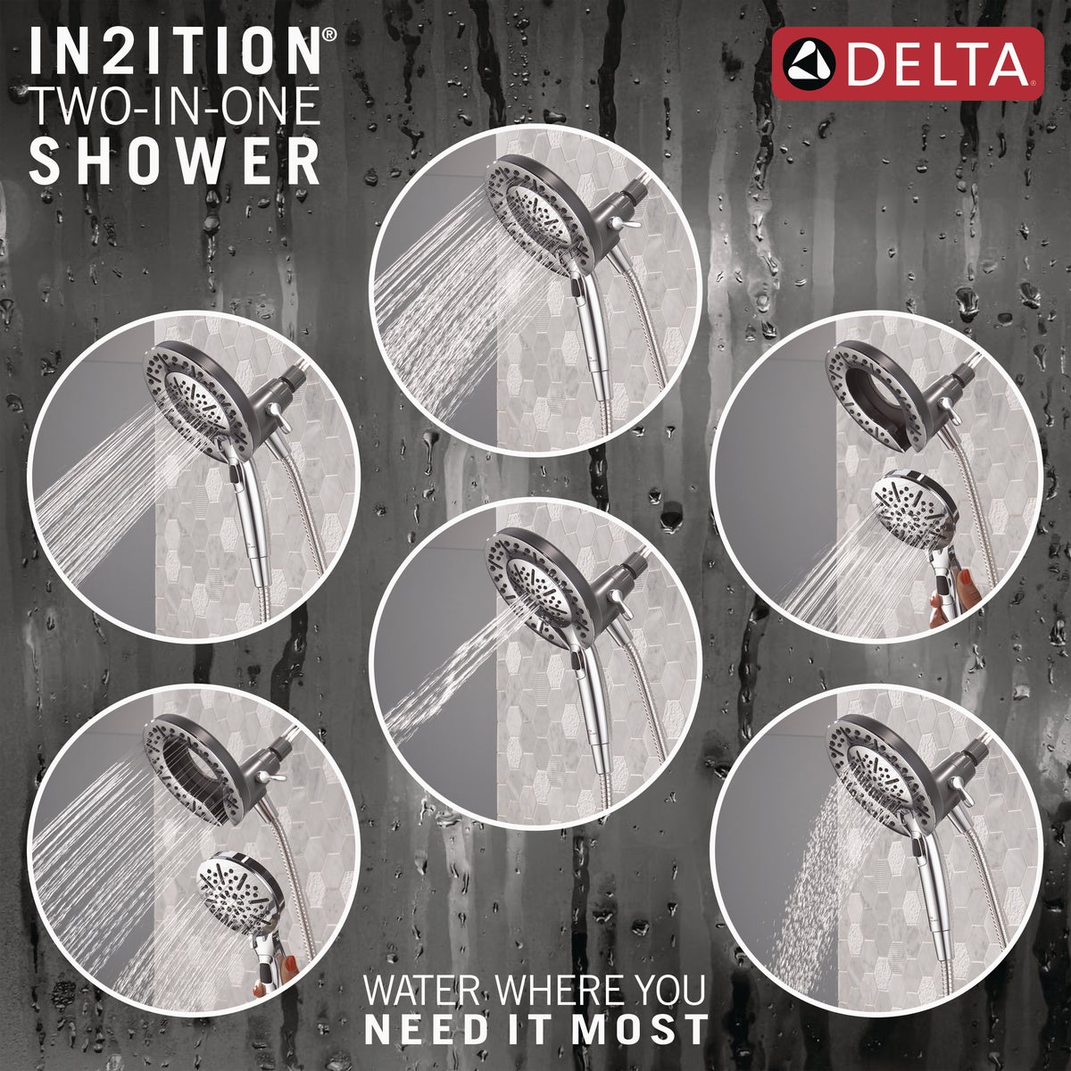 Delta In2ition 5-Spray 1.75GPM Two-In-One Universal Shower Head, Chrome Image 2