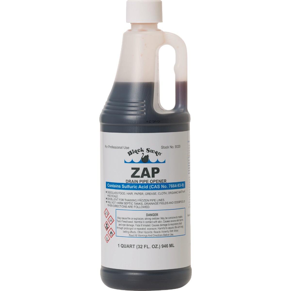 Black Swan Zap Sulfuric Acid Drain Opener with Odor Blanket, 1 Qt.