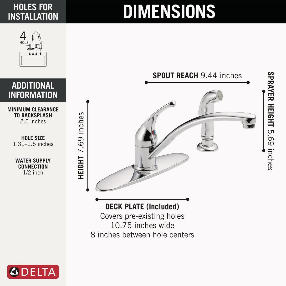 Delta Foundations Chrome Kitchen Faucet With Side Spray Image 2
