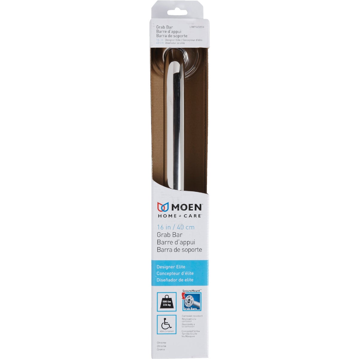 Moen Home Care 16 In. Concealed Screw Designer Grab Bar, Chrome Image 2