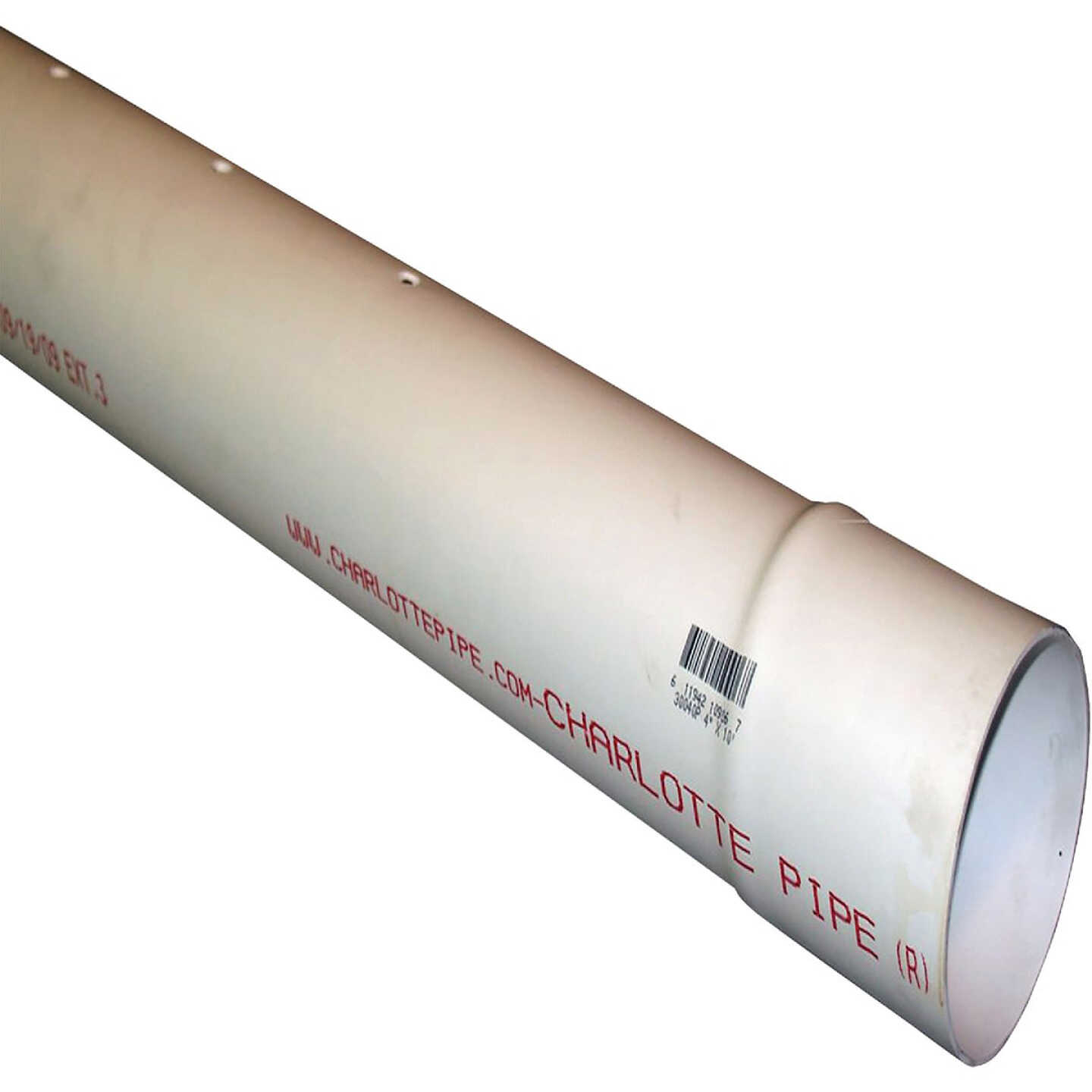Charlotte Pipe 4 In. x 10 Ft. Perforated PVC Drain and Sewer Pipe, Belled End (3-Row) Image 1