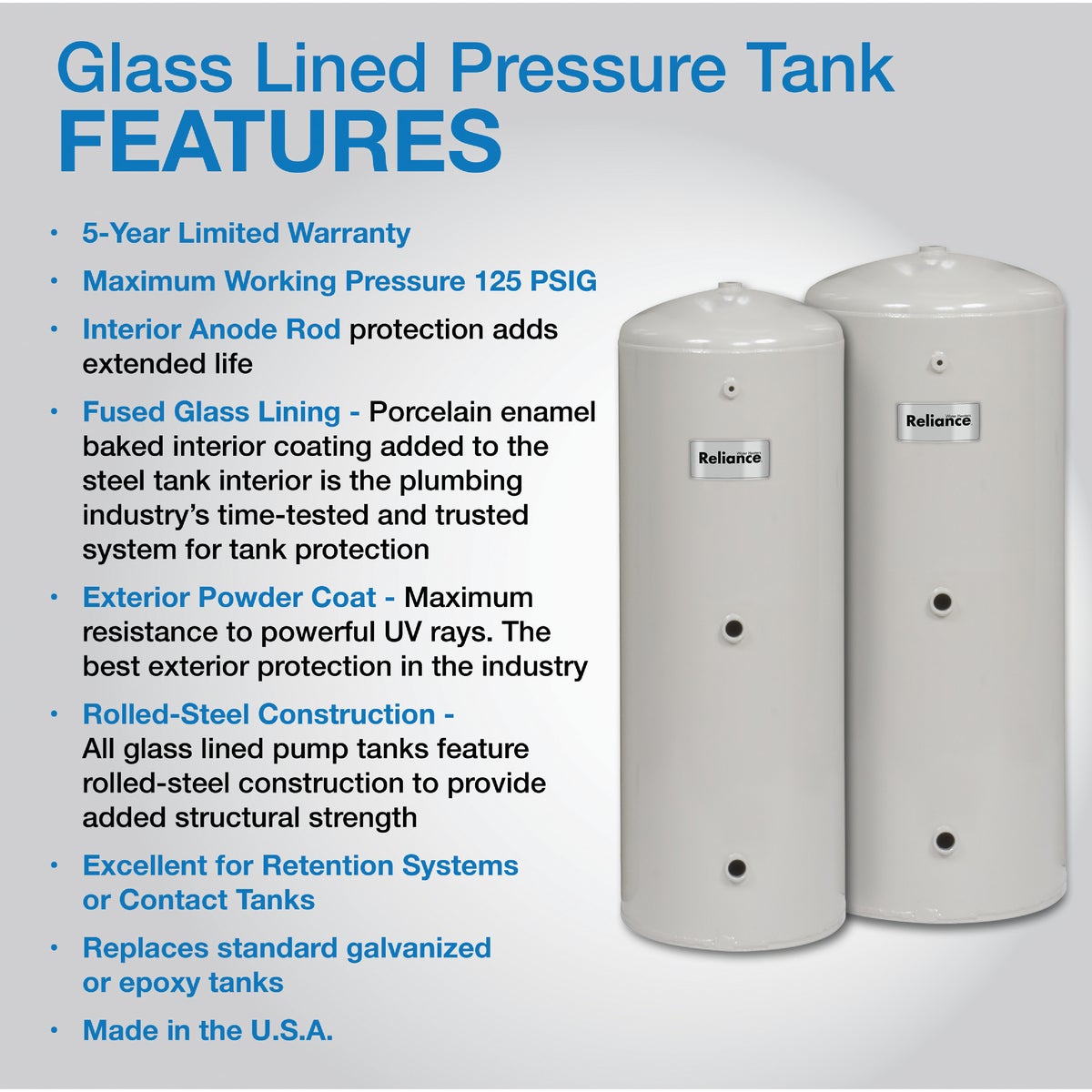 Reliance 82 Gal. Glass Lined Pump Tank Image 3
