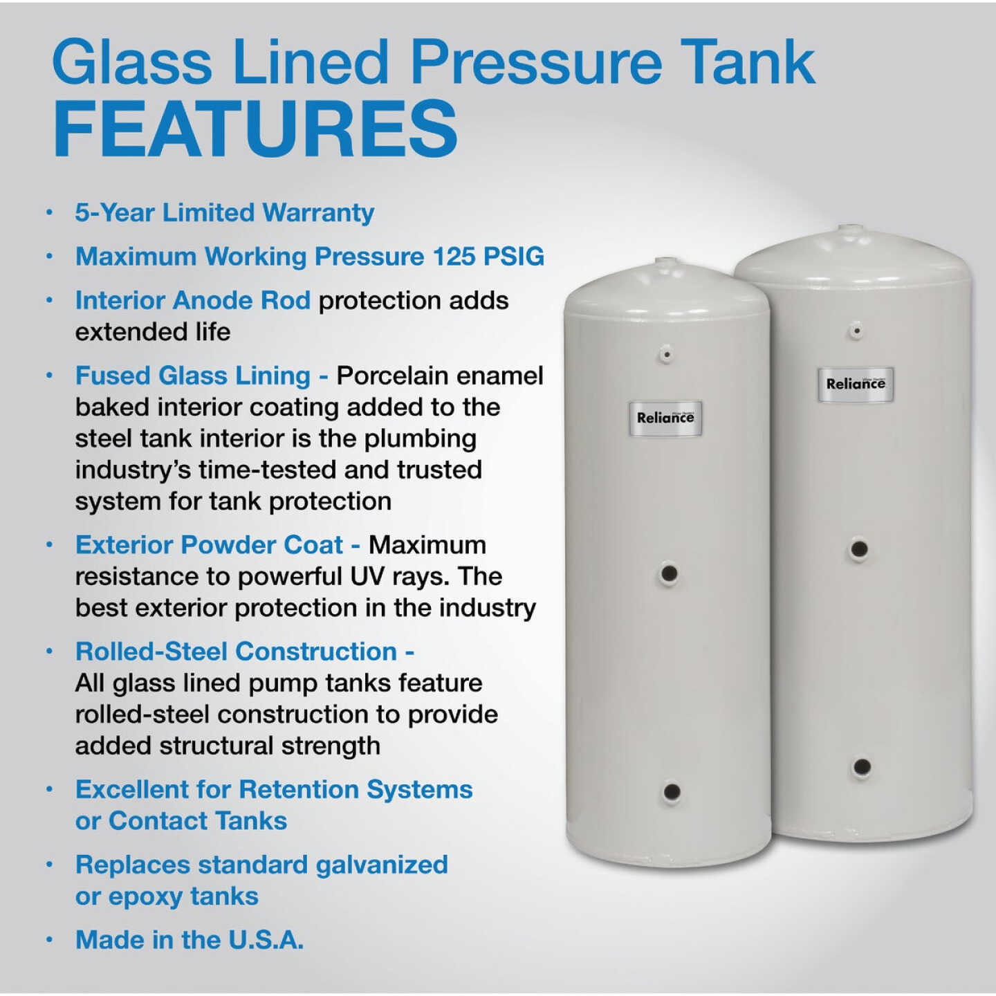 Reliance 82 Gal. Glass Lined Pump Tank Image 3