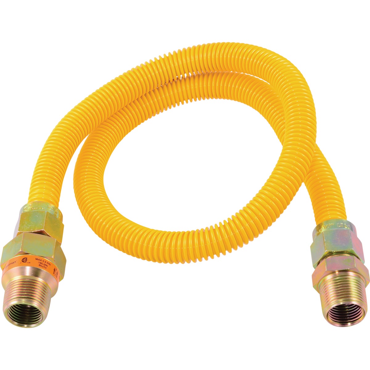 Eastman 5/8 In. OD x 36 In. 3/4 In. MIP (Tapped 1/2 In. FIP) x 3/4 MIP In. (Tapped 1/2 In. FIP) Coated Stainless Steel Gas Connector with ArmorBoost Excess Flow Valve Image 1