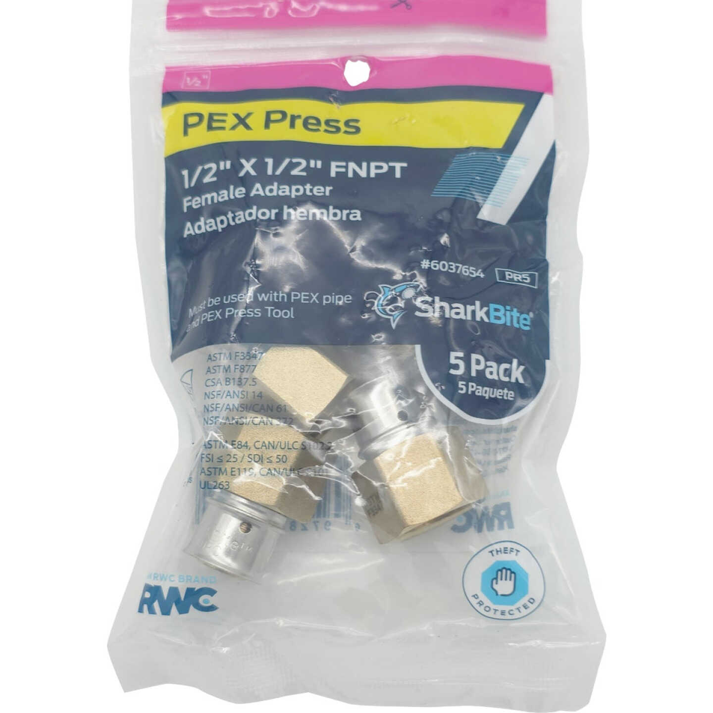 SharkBite 1/2 In. x 1/2 In. FNPT PEX Press Brass Adapter (5-Pack) Image 2