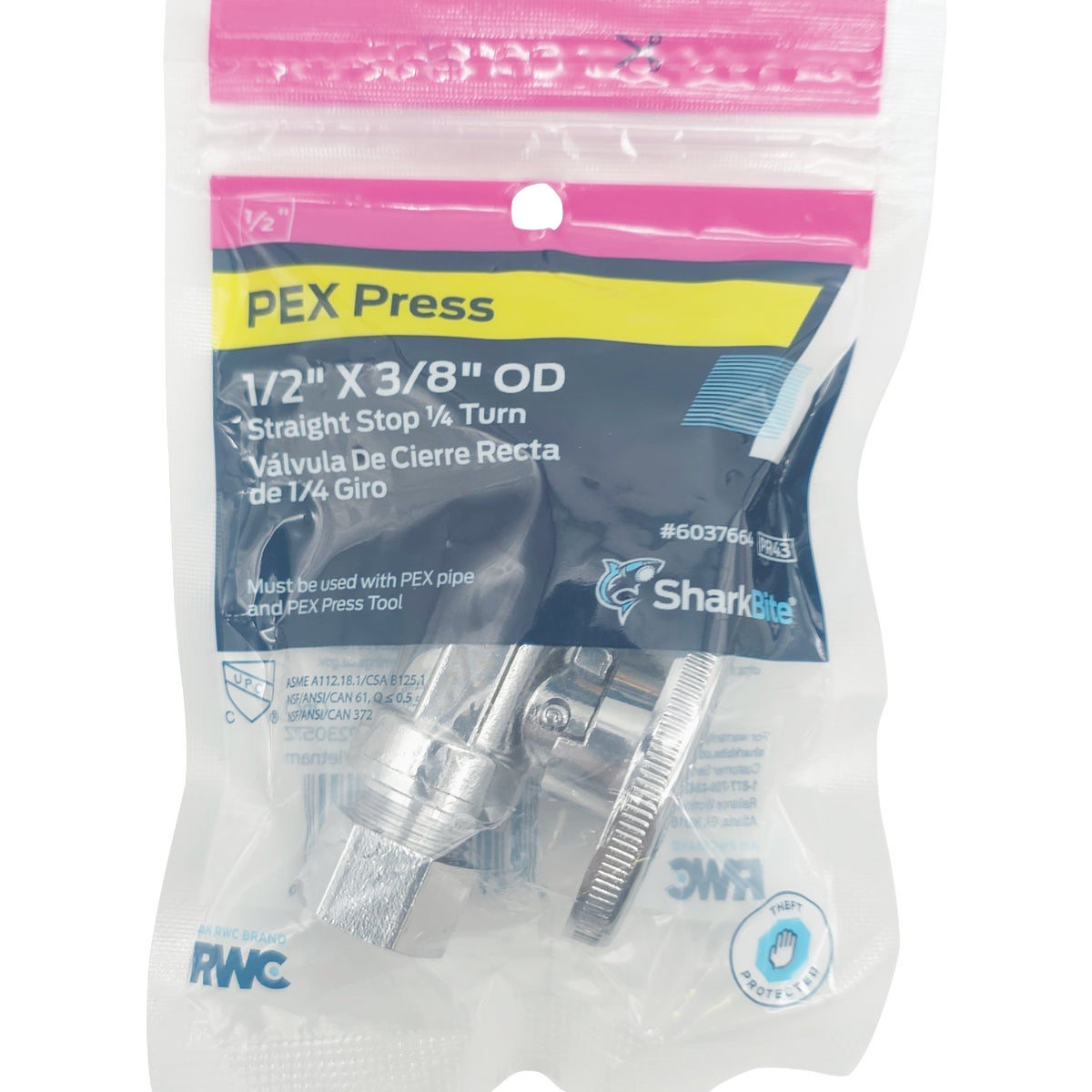 SharkBite 1/2 In. PEX Press x 3/8 In. OD Brass Straight Stop Image 2