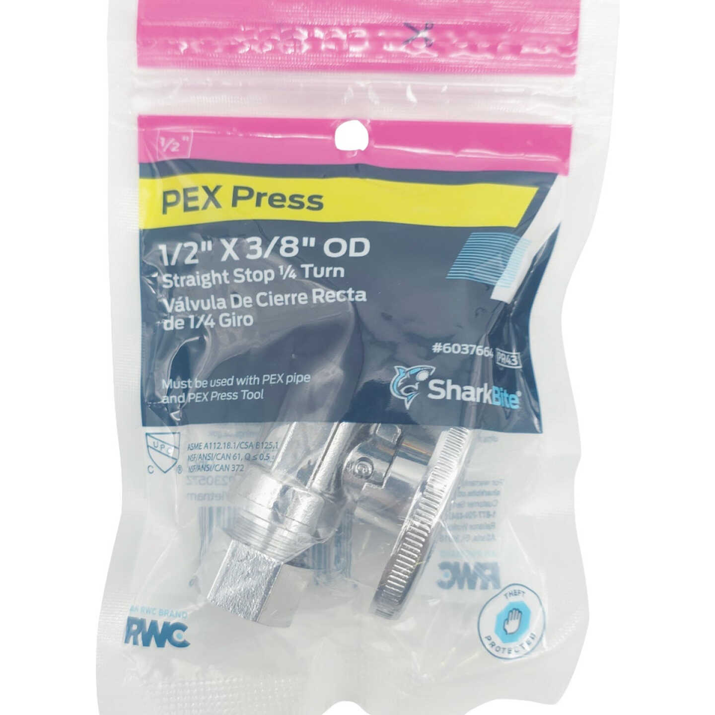 SharkBite 1/2 In. PEX Press x 3/8 In. OD Brass Straight Stop Image 2