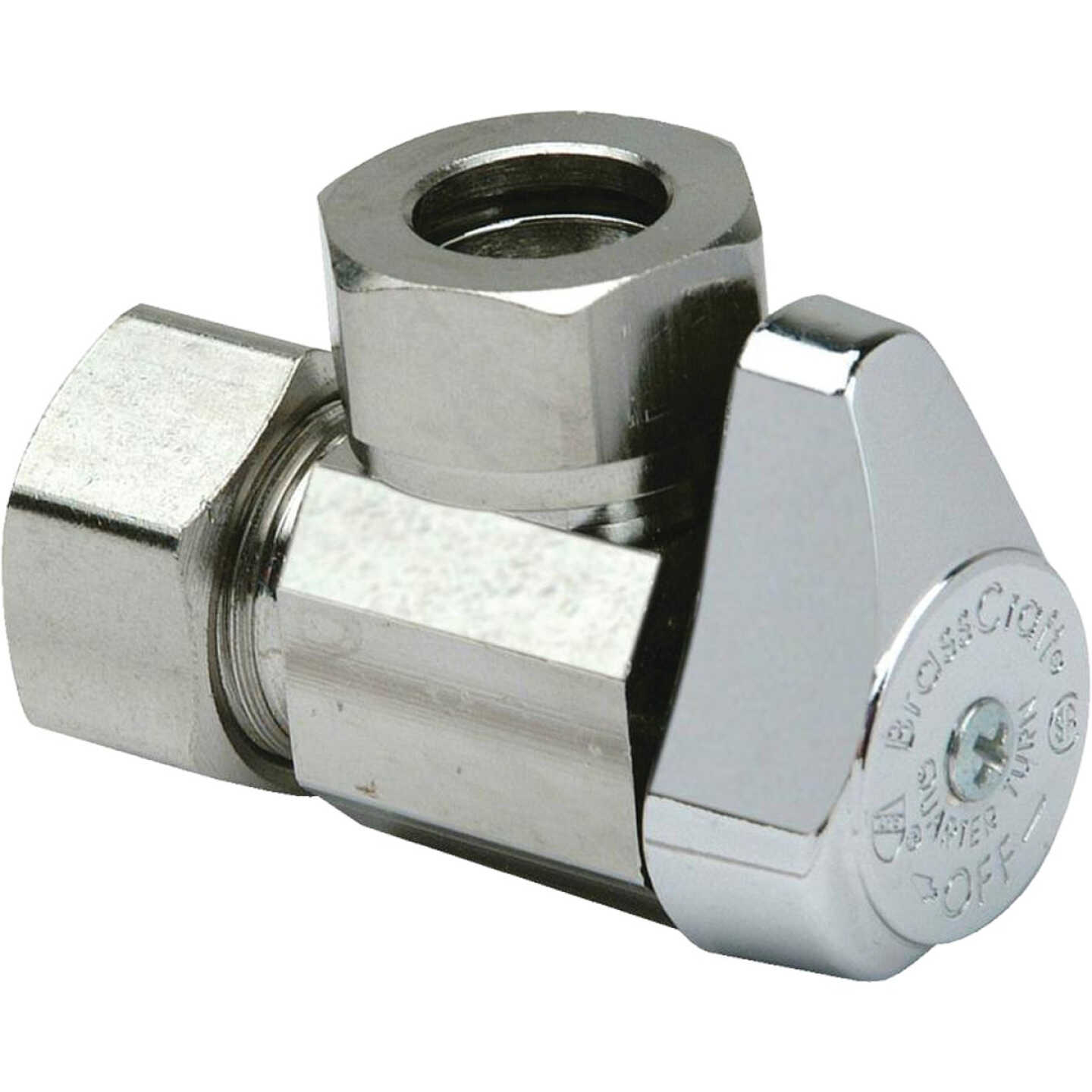 Brasscraft 1/2 In. Compression Inlet x 7/16 In. and 1/2 In. Slip-Joint Outlet 1/4-Turn Angle Valve Image 1