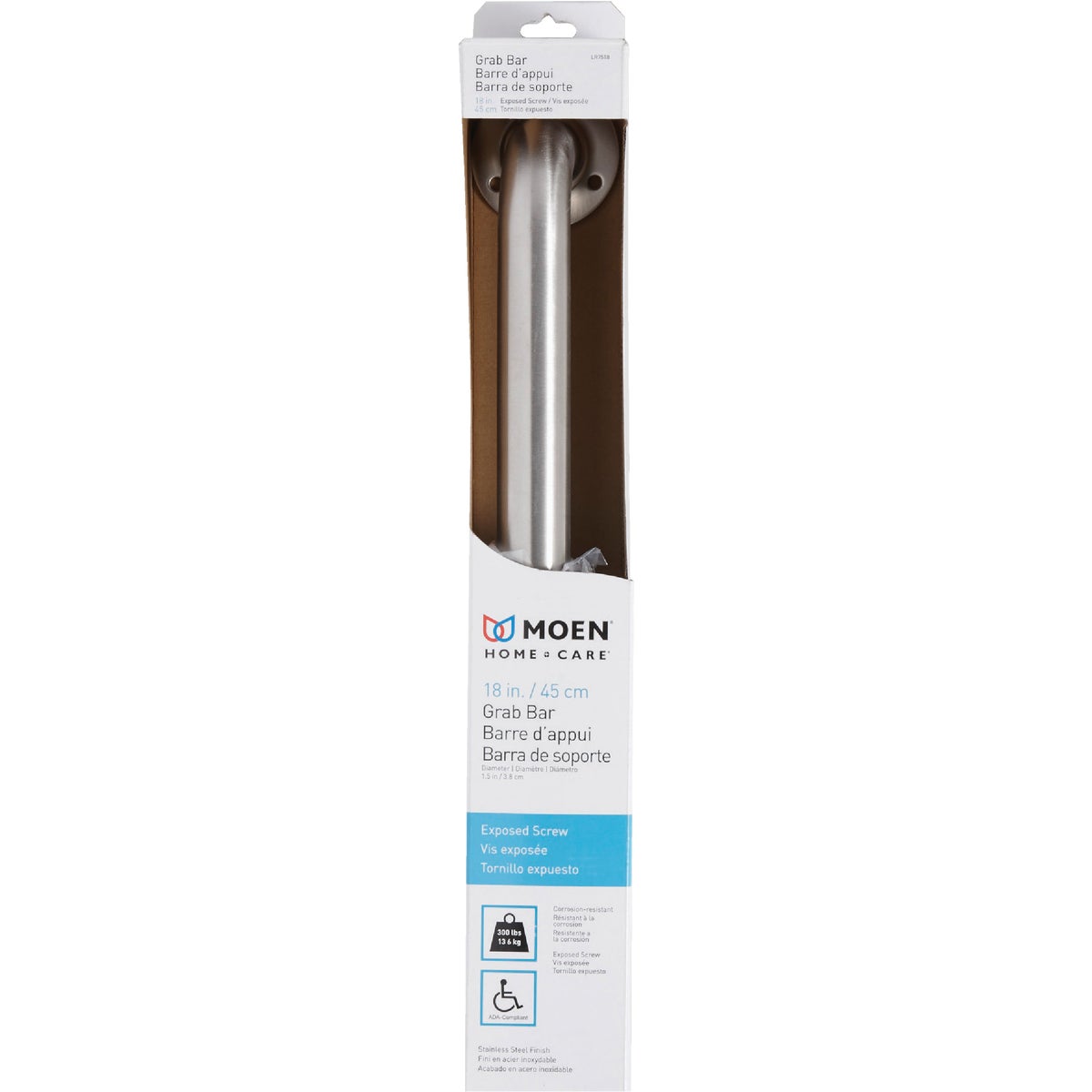 Moen Home Care 18 In. Exposed Screw Grab Bar, Stainless Steel Image 2