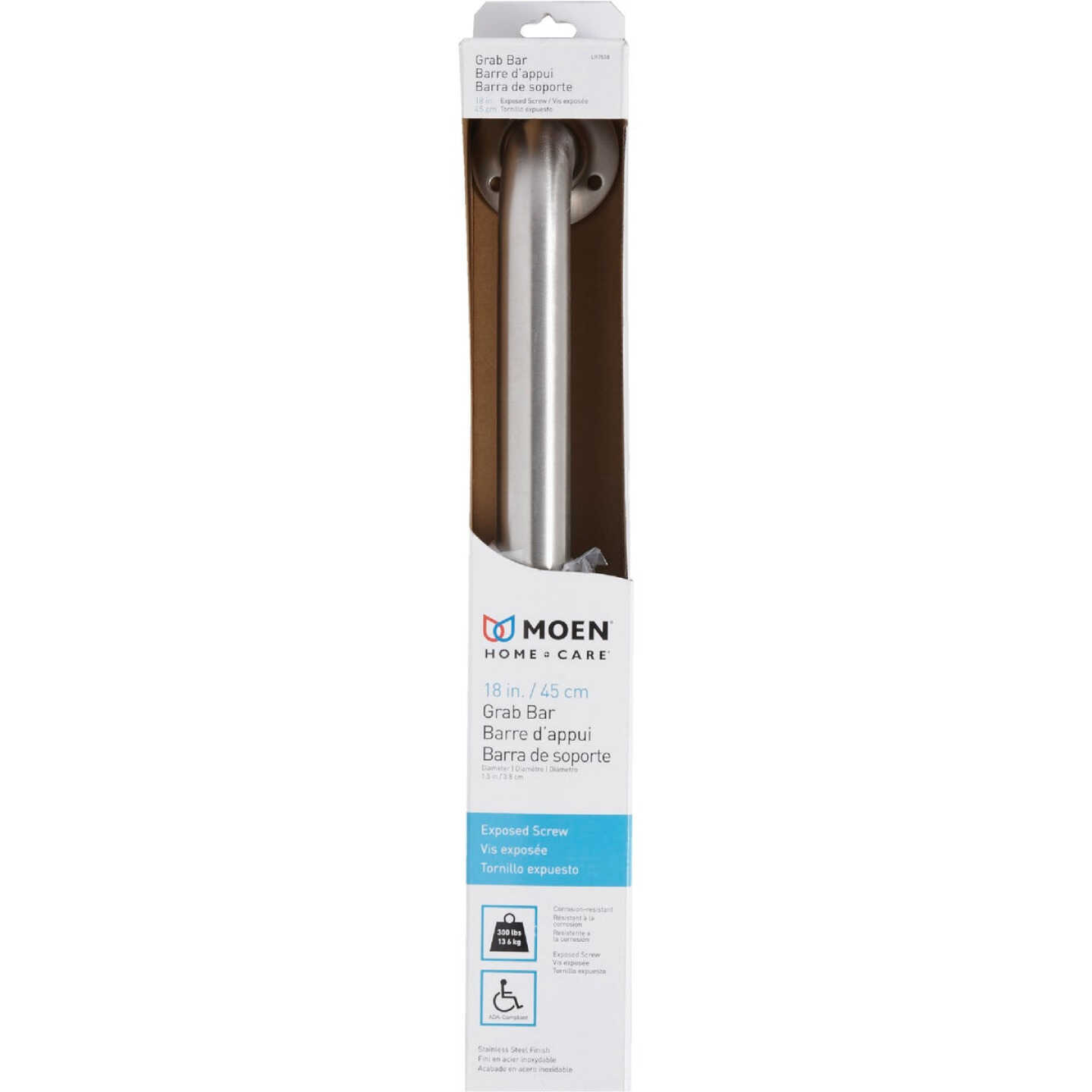 Moen Home Care 18 In. Exposed Screw Grab Bar, Stainless Steel Image 2