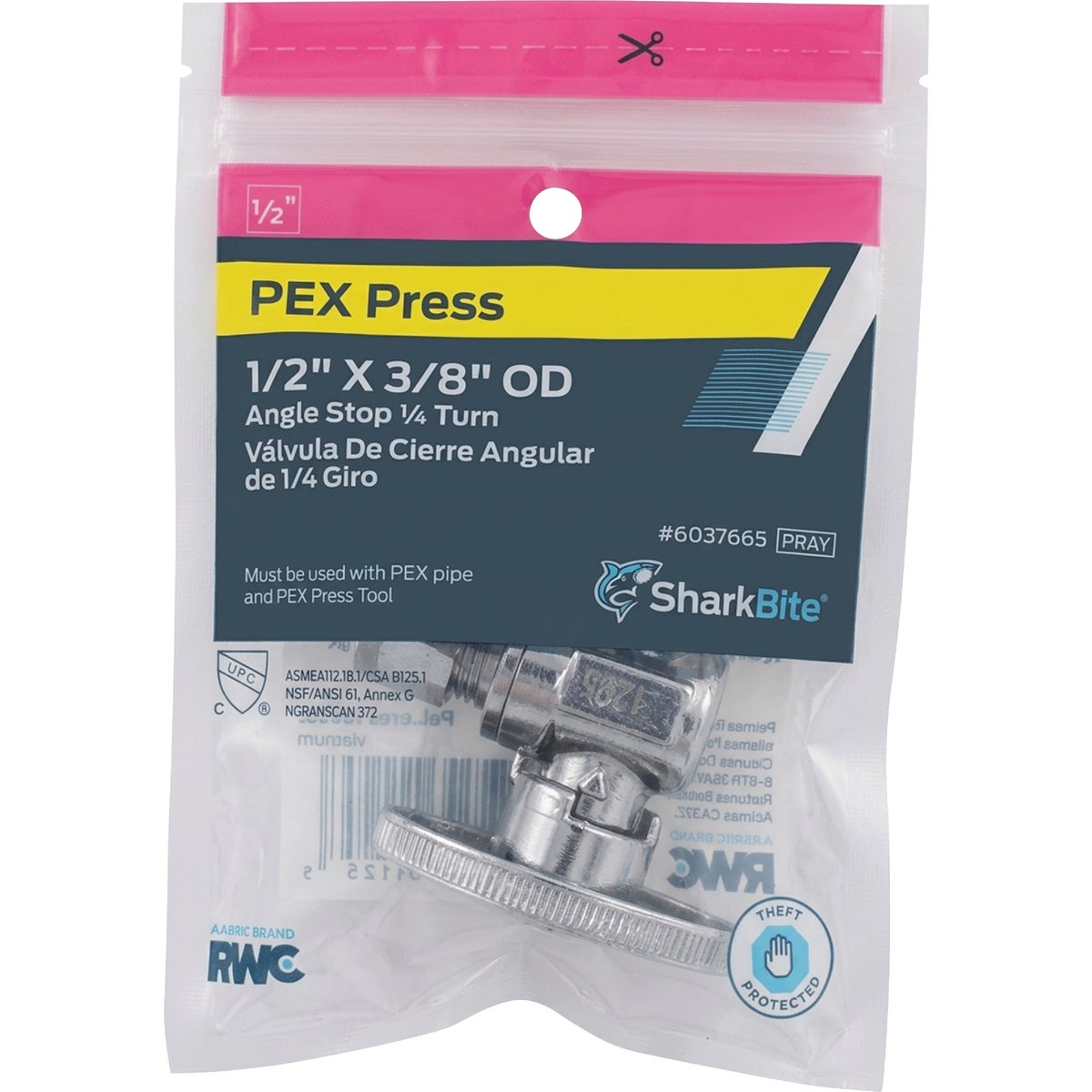 SharkBite 1/2 In. PEX Press x 3/8 In. OD Brass Angle Stop Image 2