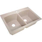 Compass Manufacturing Double Bowl 33 In. x 22 In. x 9 In. Sand Granite/Composite Dual Mount Single Hole Kitchen Sink Image 1