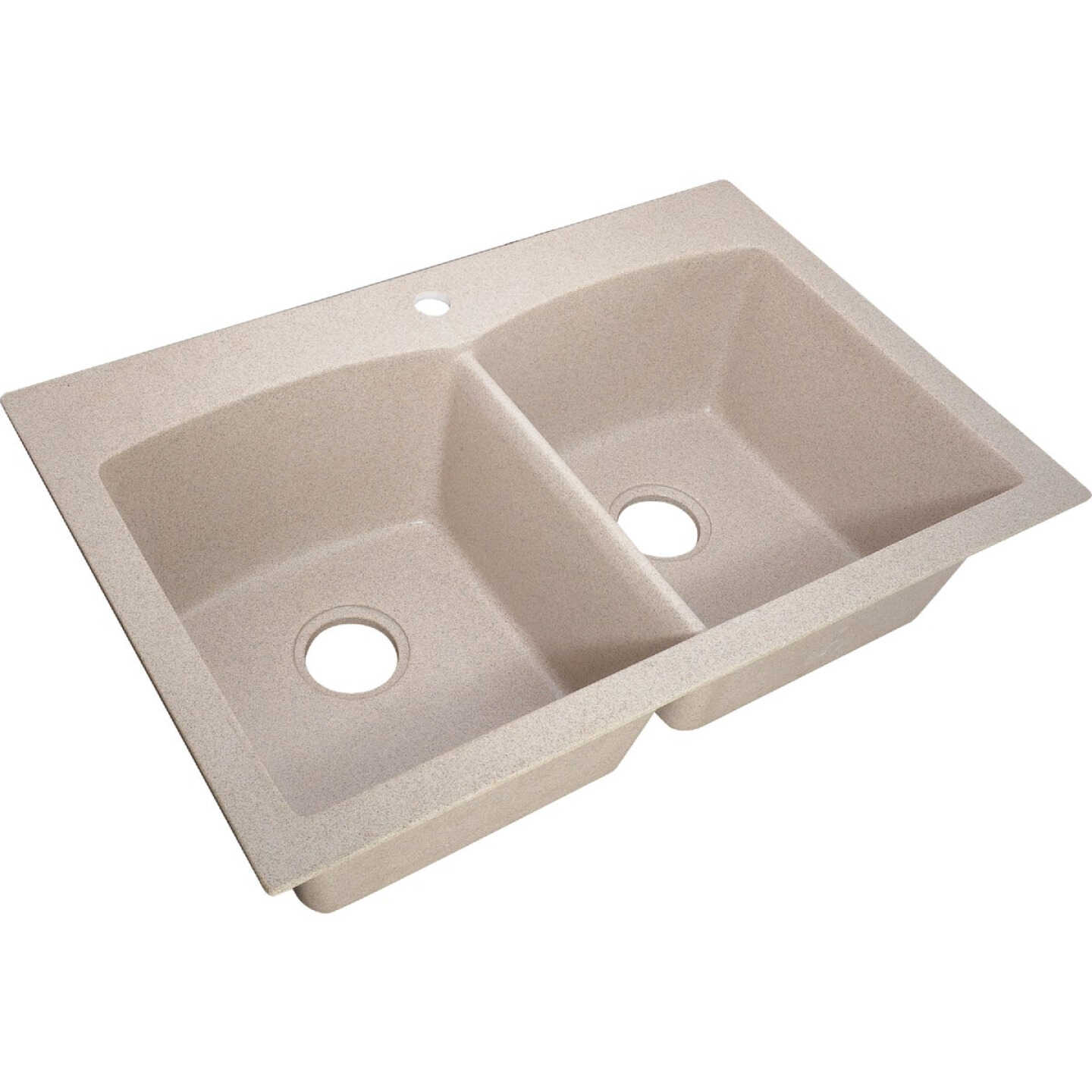 Compass Manufacturing Double Bowl 33 In. x 22 In. x 9 In. Sand Granite/Composite Dual Mount Single Hole Kitchen Sink Image 1