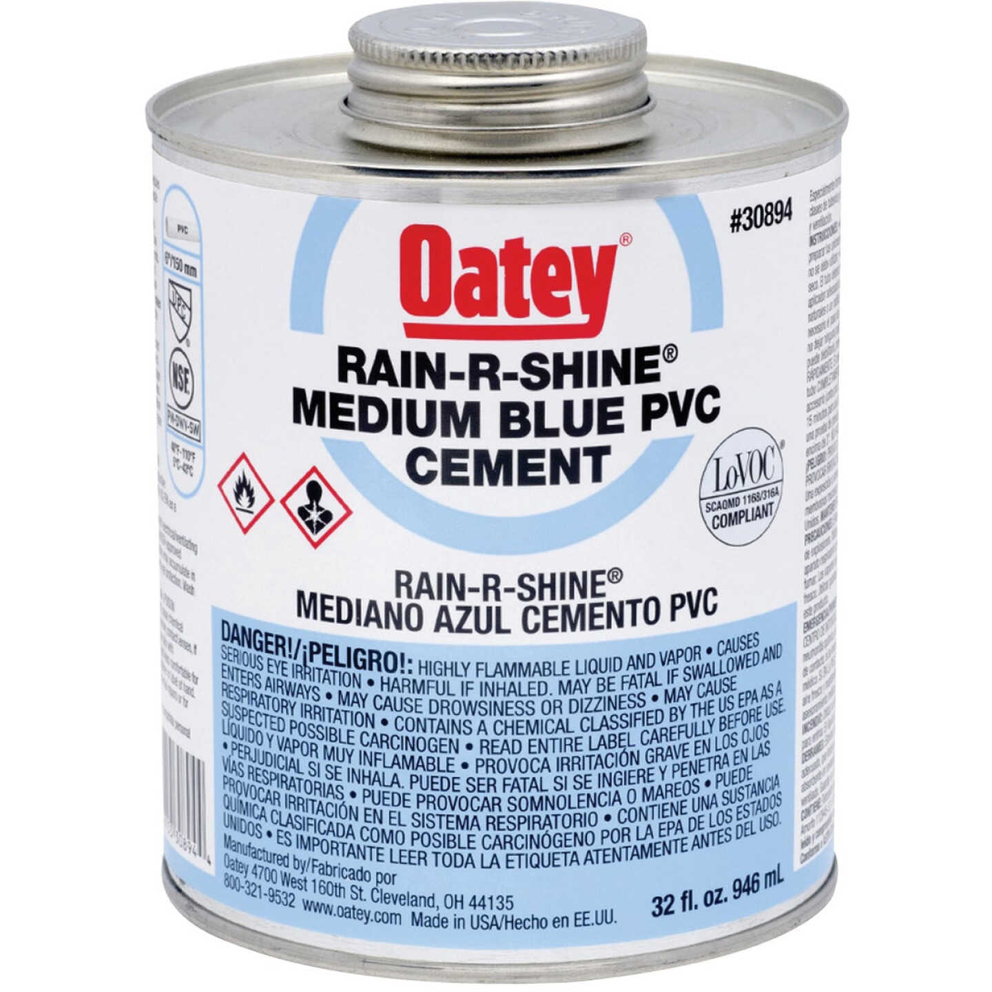Oatey Rain-R-Shine 32 Oz. Medium Bodied Blue PVC Cement Image 1
