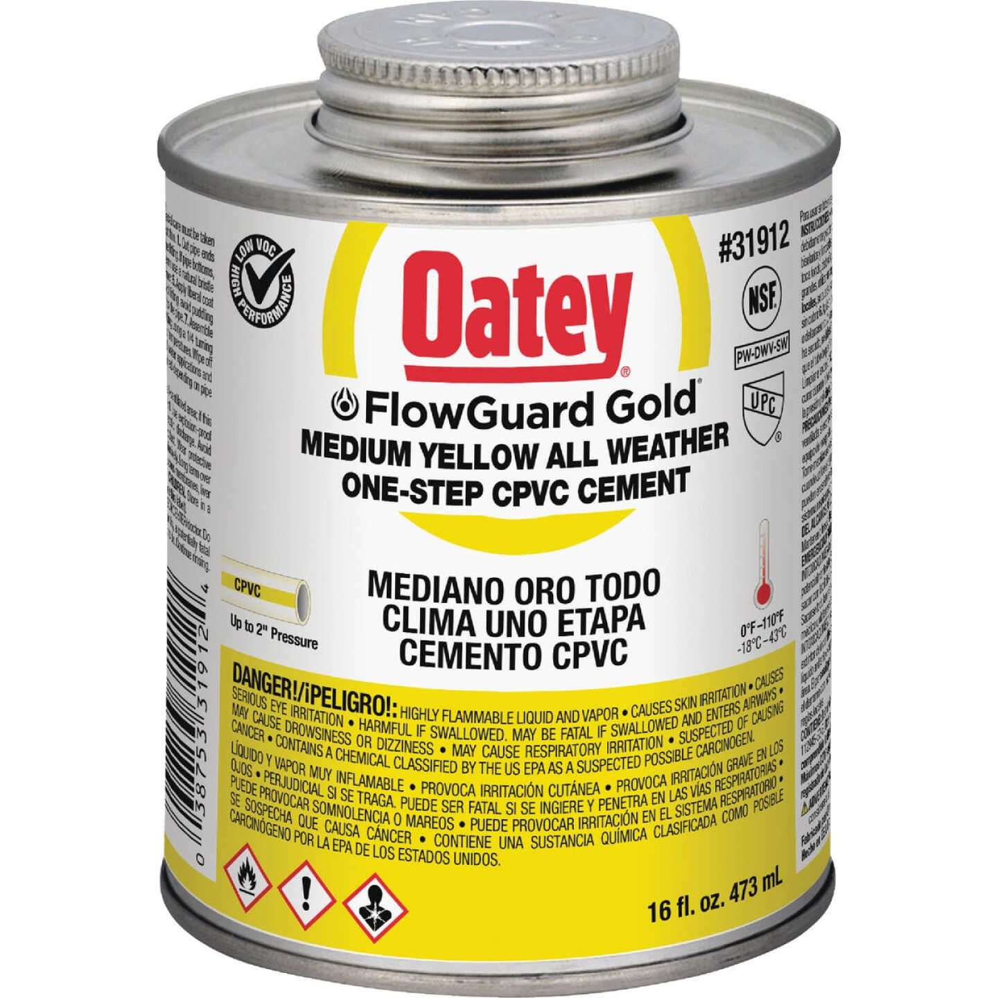 Oatey FlowGuard Gold 16 Oz. Medium Bodied Yellow All Weather One-Step CPVC Cement Image 1