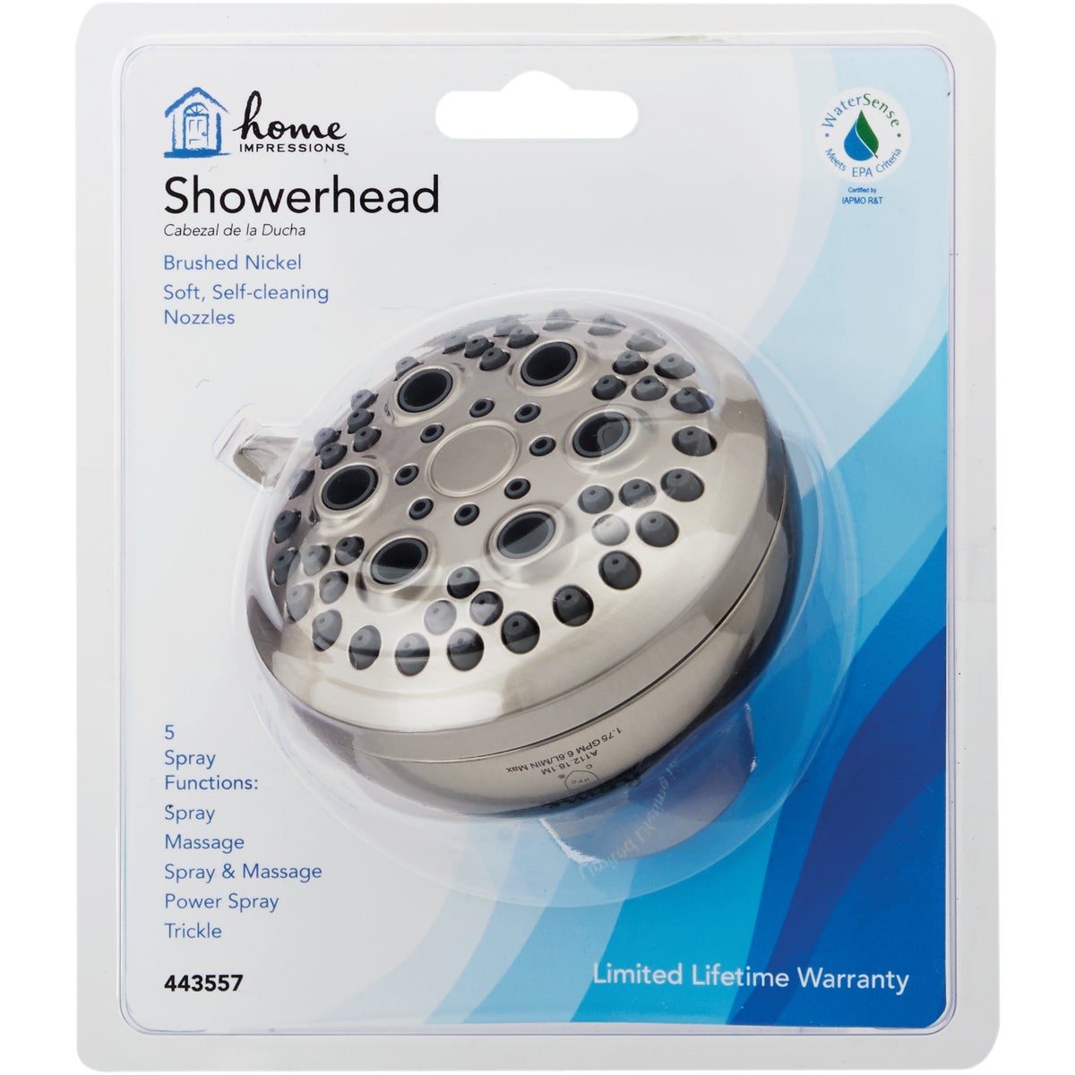 Home Impressions 5-Spray 1.8 GPM Fixed Shower Head, Brushed Nickel Image 2