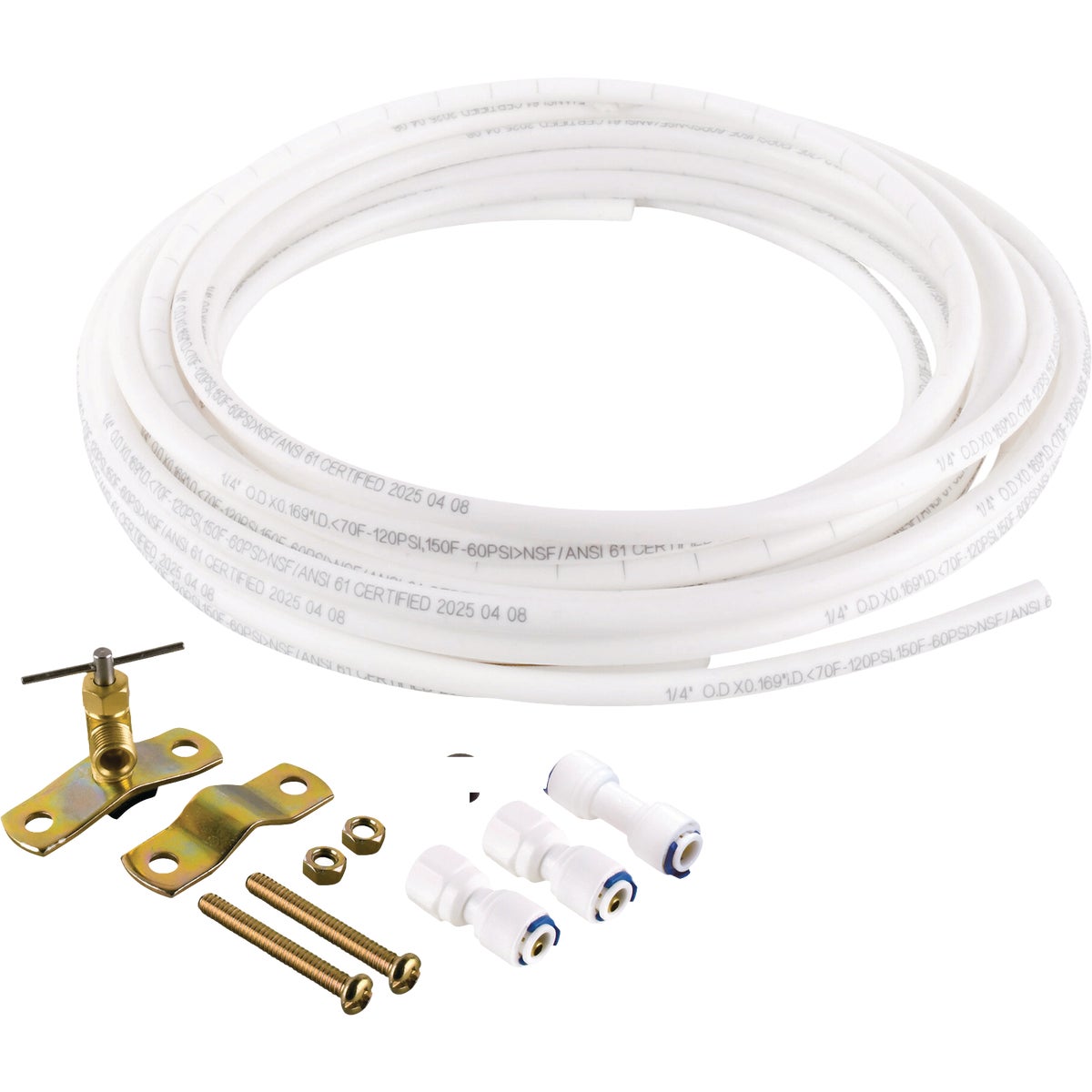 Homewerks 1/4 In. x 25 Ft. Push-to-Connect Brass Poly Ice Maker Kit Includes Saddle Valve and Fittings