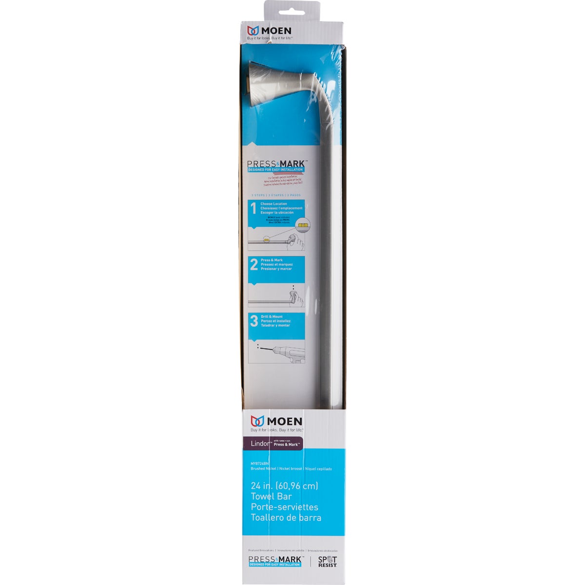 Moen Lindor 24 In. Towel Bar, Spot Resist Brushed Nickel Image 3
