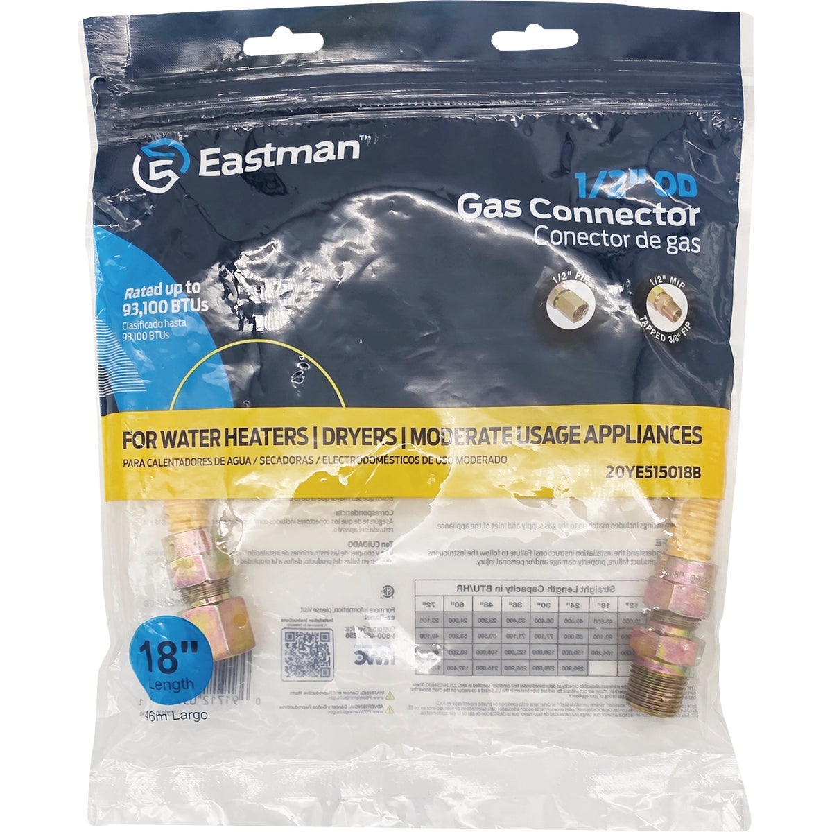 Eastman 1/2 In. OD x 18 In. 1/2 In. FIP x 1/2 In. MIP (Tapped 3/8 In. FIP) Coated Stainless Steel Gas Connector Image 2